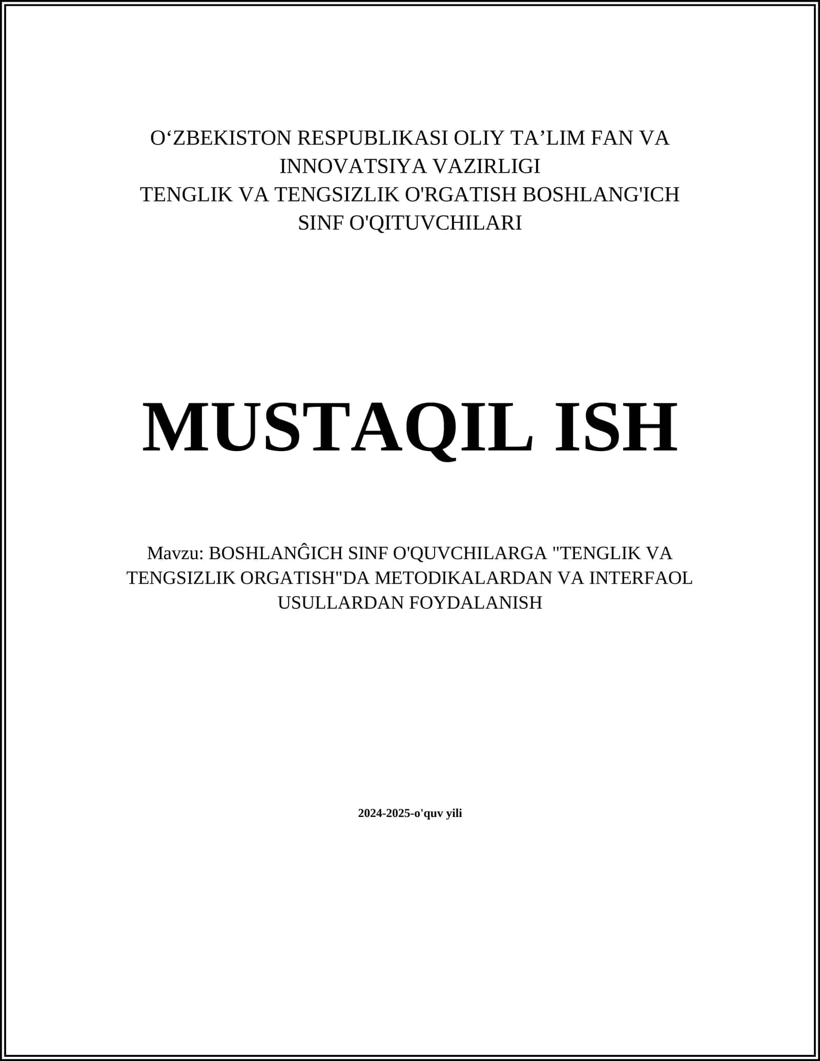 TENGLIK VA TENGSIZLIK ORGATISH 1