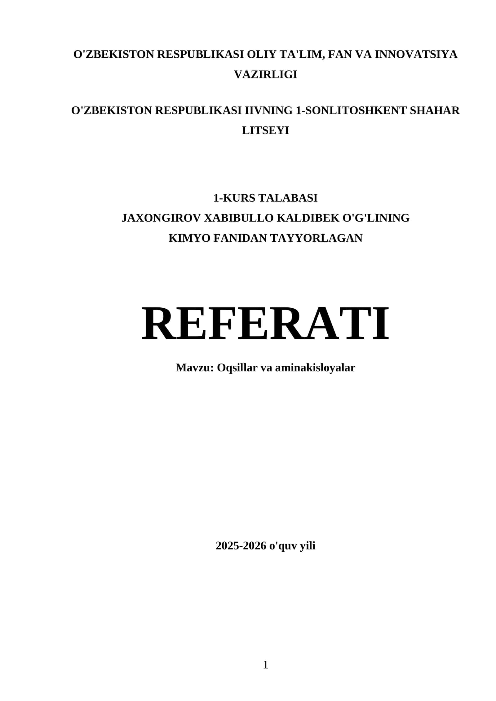 Oqsillar va aminakisloyalar REFERATI 1