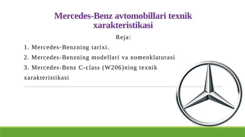 Mercedes-Benz avtomobillari texnik xarakteristikasi 1