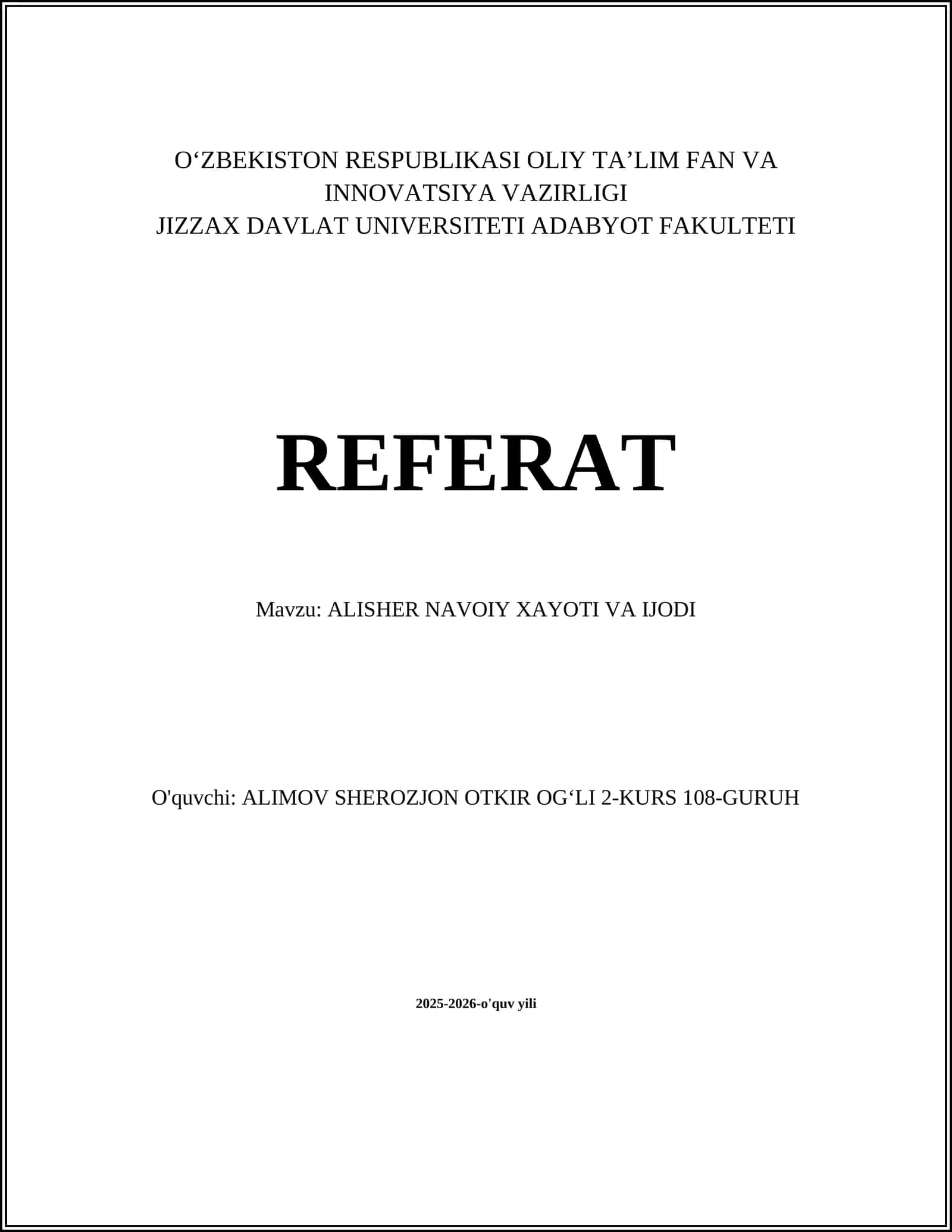 ALISHER NAVOIY XAYOTI VA IJODI 1