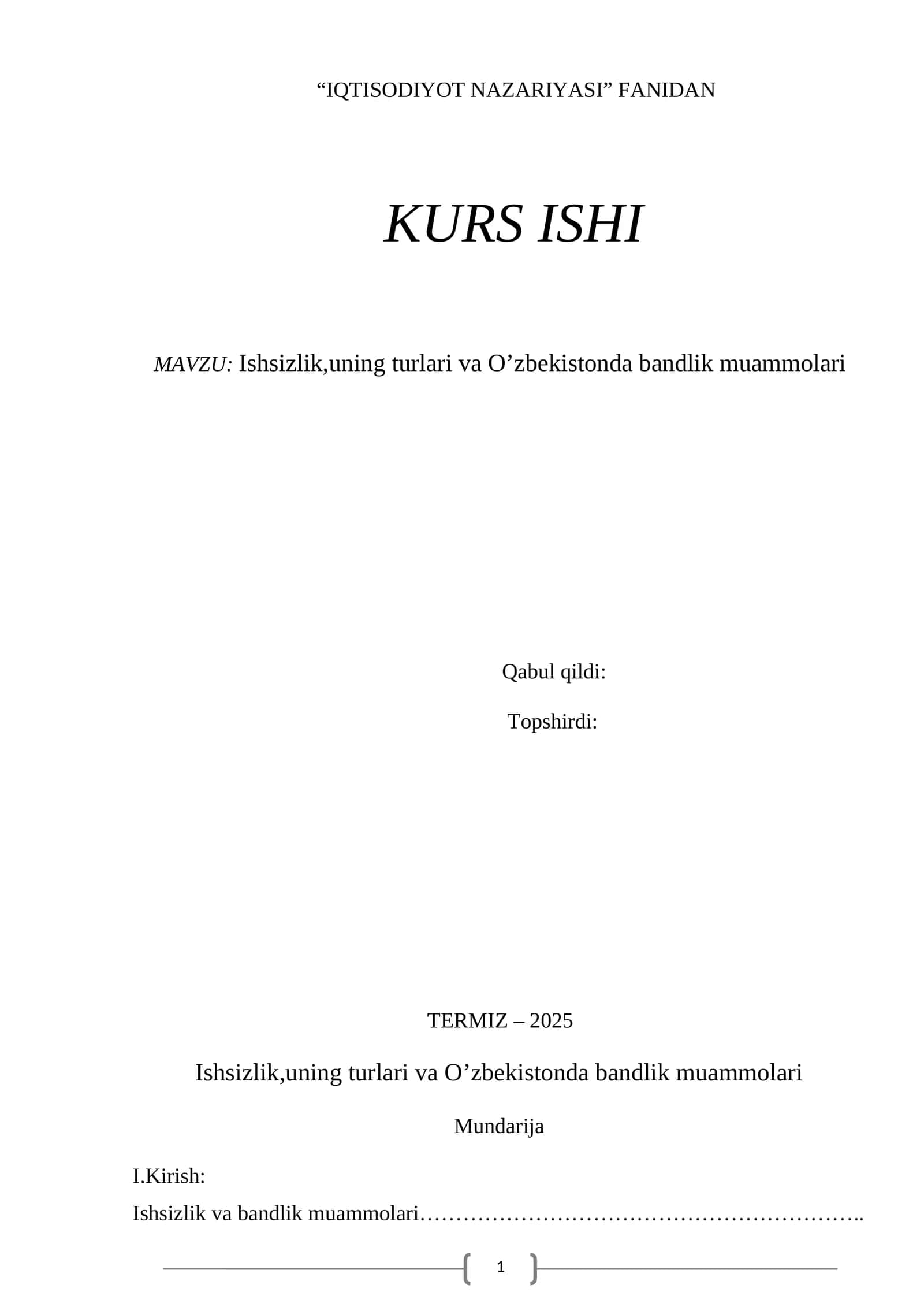 IQTISODIYOT NAZARIYASI KURS ISHI 1