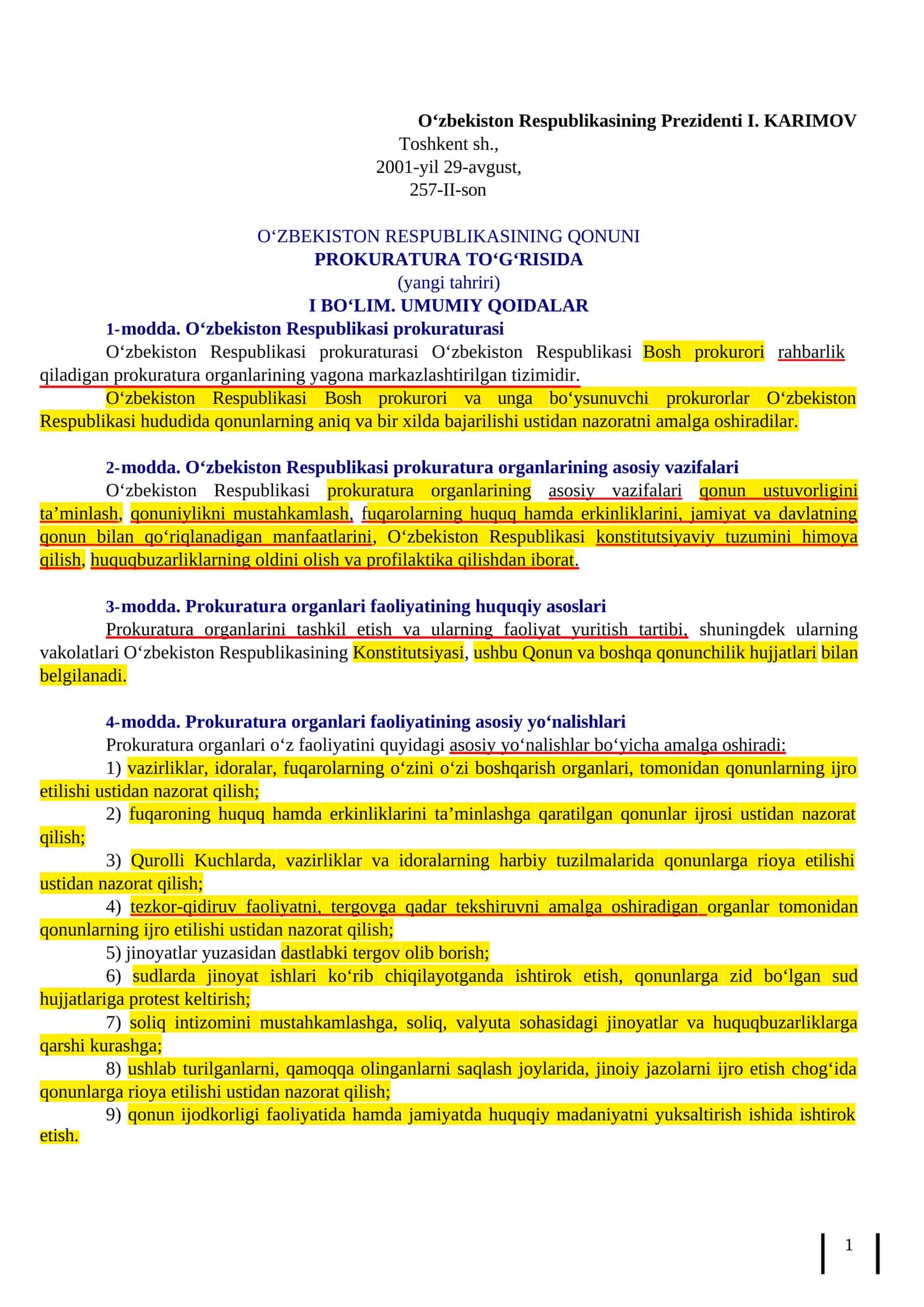 Prokuratura to'g'risda"gi qonun.  QO'LLANMASI 1