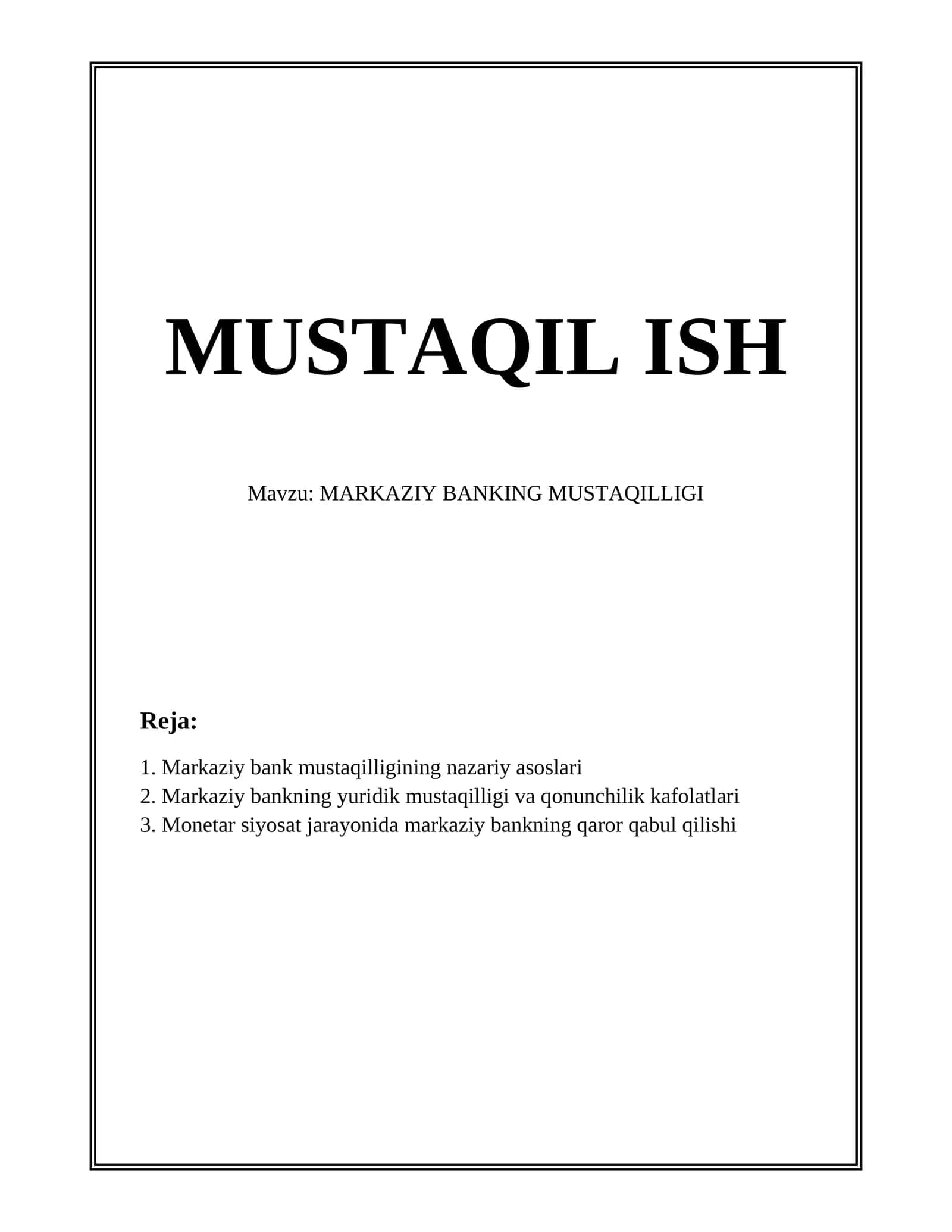 MARKAZIY BANKING MUSTAQILLIGI 1