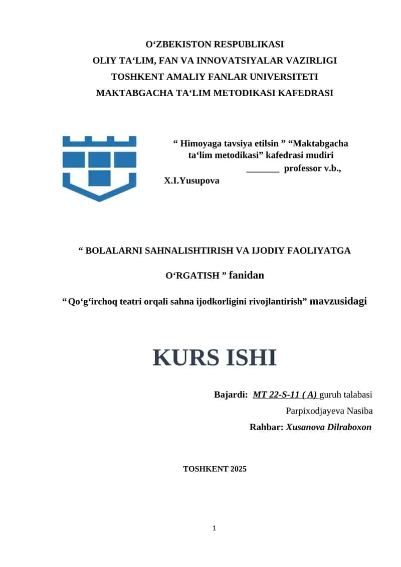 Qoʻgʻirchoq teatri orqali sahna ijodkorligini rivojlantirish. 1