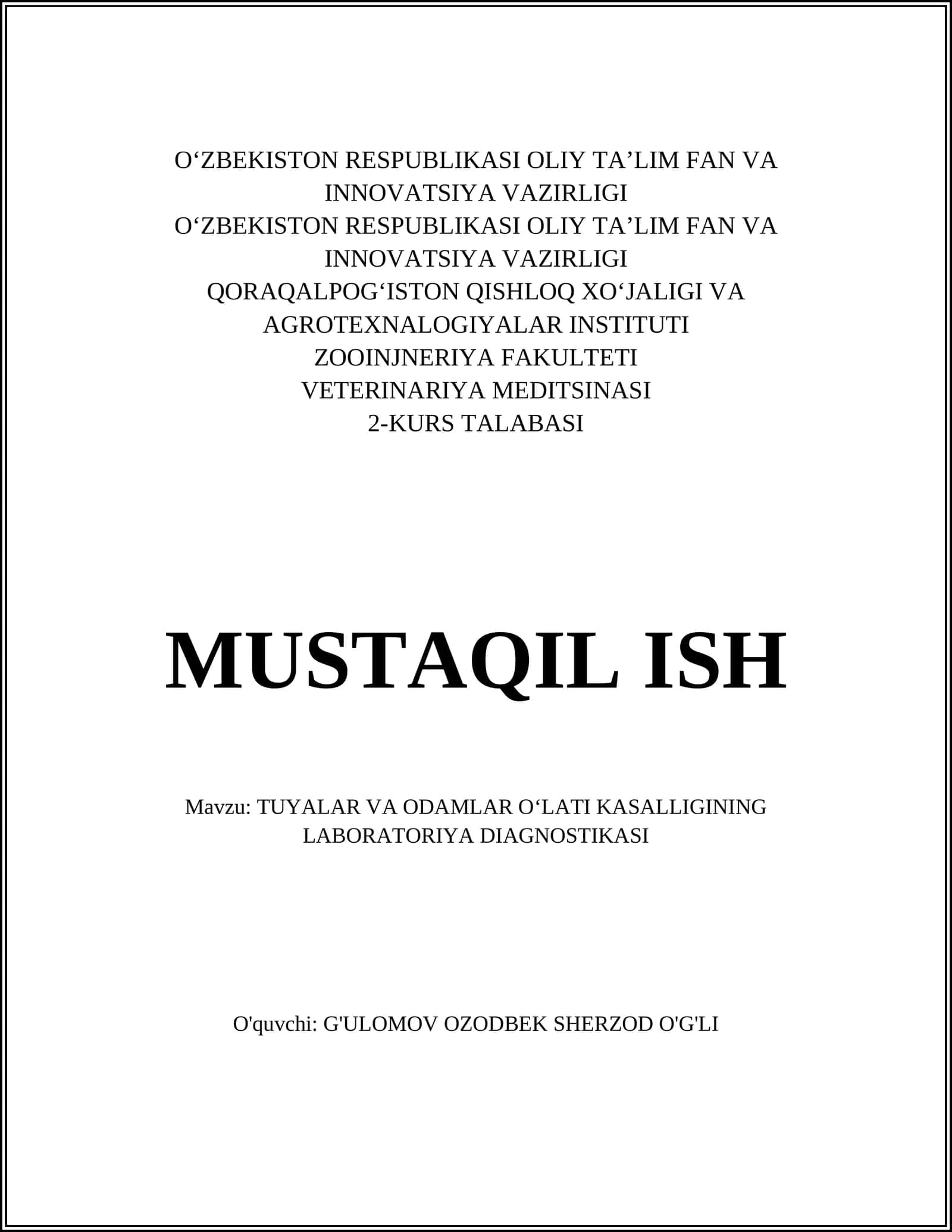 TUYALAR VA ODAMLAR O‘LATI KASALLIGINING LABORATORIYA DIAGNOSTIKASI 1