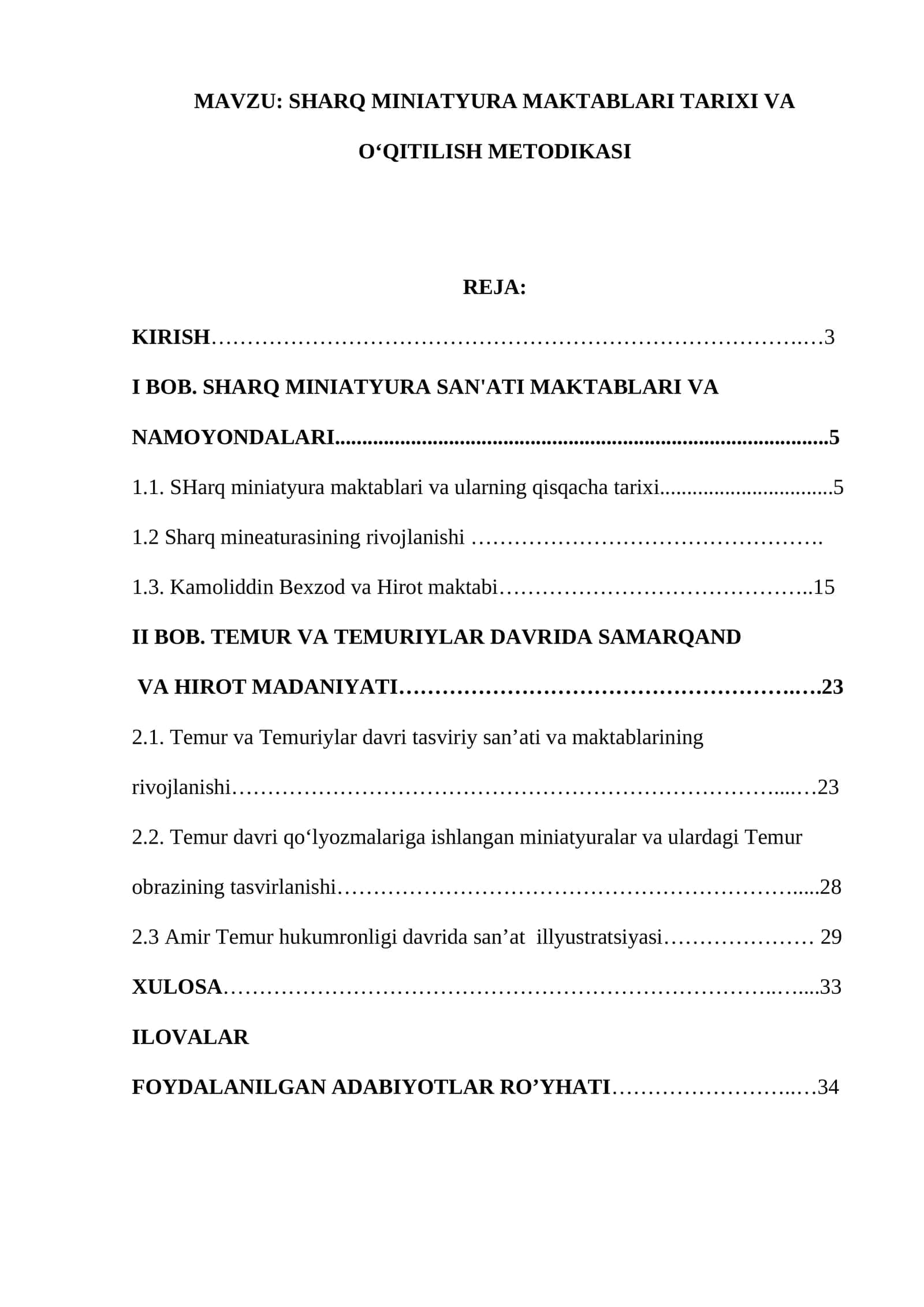 SHARQ MINIATYURA MAKTABLARI TARIXI VA OʻQITILISH METODIKASI 1