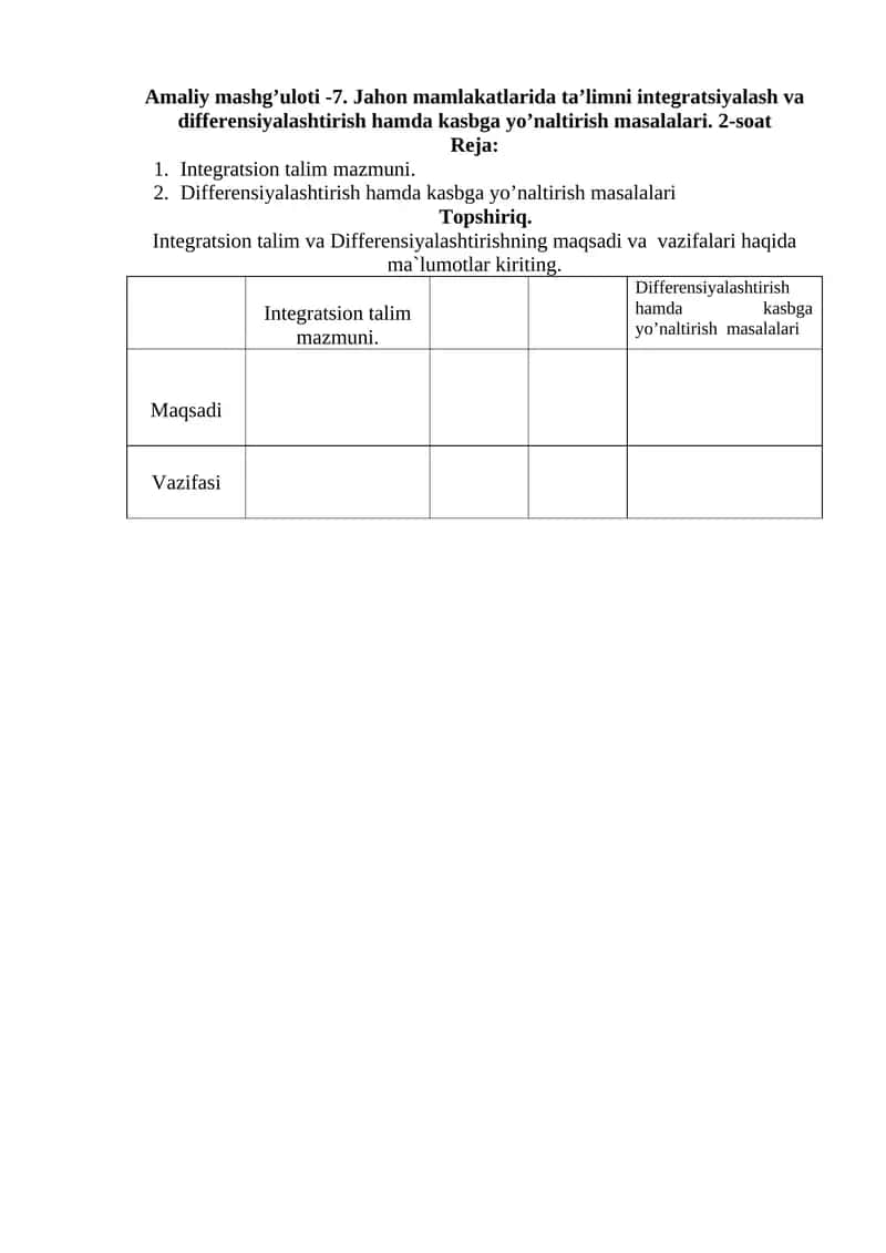 Integratsion talim va Differensiyalashtirish 1