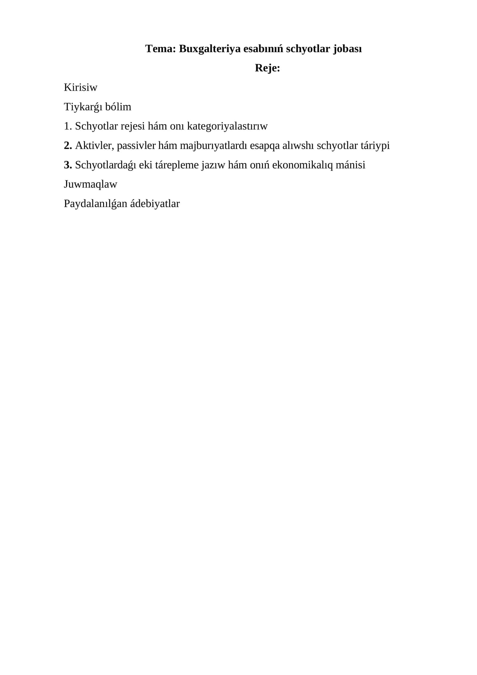 Buxgalteriya esabınıń schyotlar jobası 1