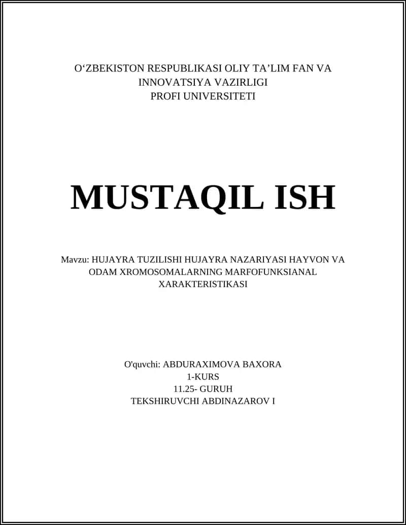 HUJAYRA TUZILISHI HUJAYRA NAZARIYASI HAYVON VA ODAM XROMOSOMALARNING MARFOFUNKSIANAL XARAKTERISTIKASI 1