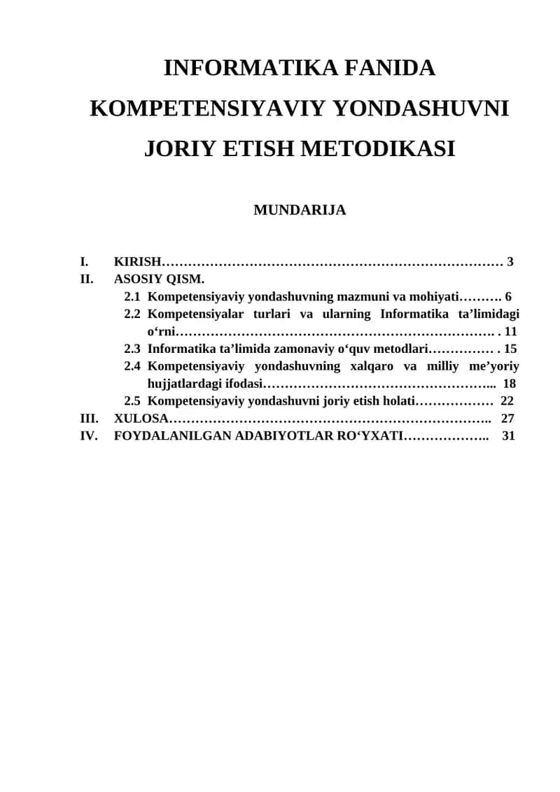 Informatika fanida kompetensiyaviy yondashuvni joriy etish metodikasi 1
