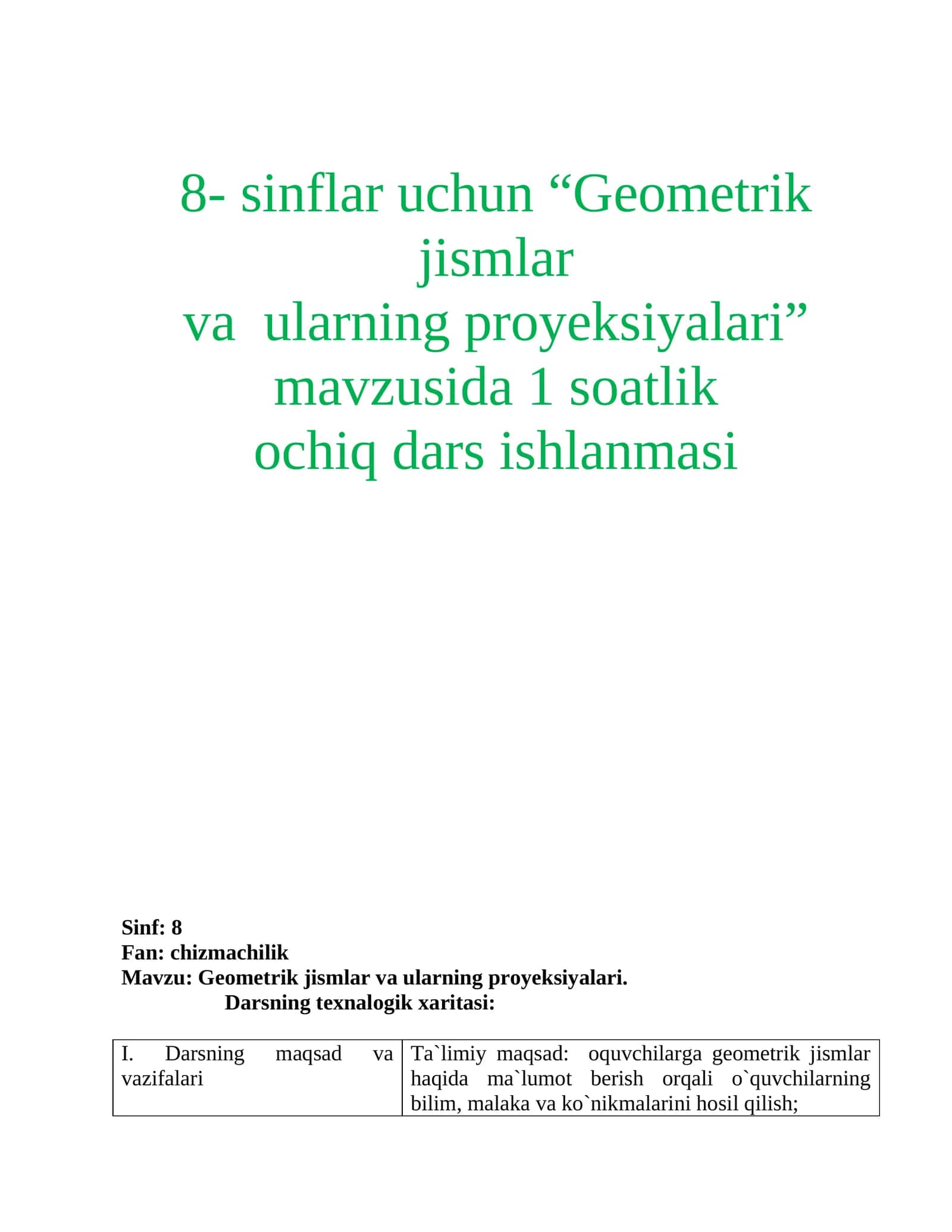 Geometrik jismlar va ularning proyeksiyalari 1