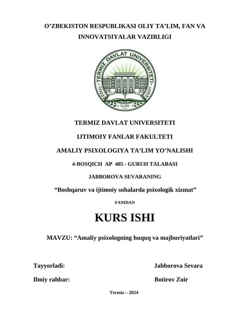 Amaliy Psixologning Huquq va Majburiyatlari 1