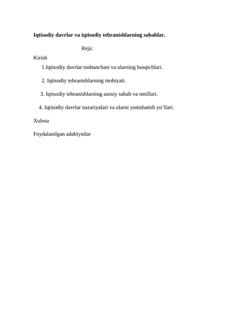 Iqtisodiy davrlar va iqtisodiy tebranishlarning sabablar 1