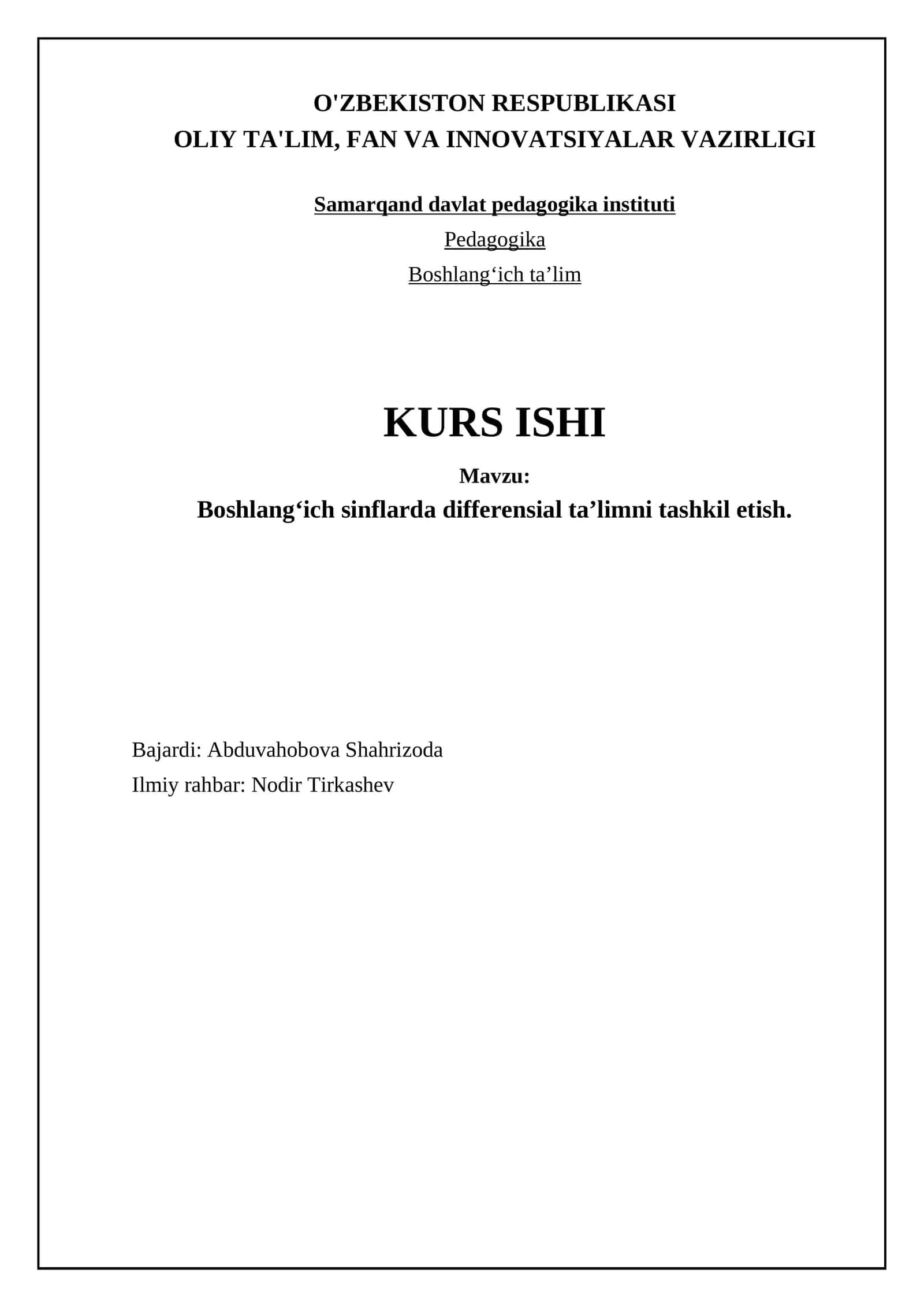 Boshlangʻich sinflarda differensial taʼlimni tashkil etish 1