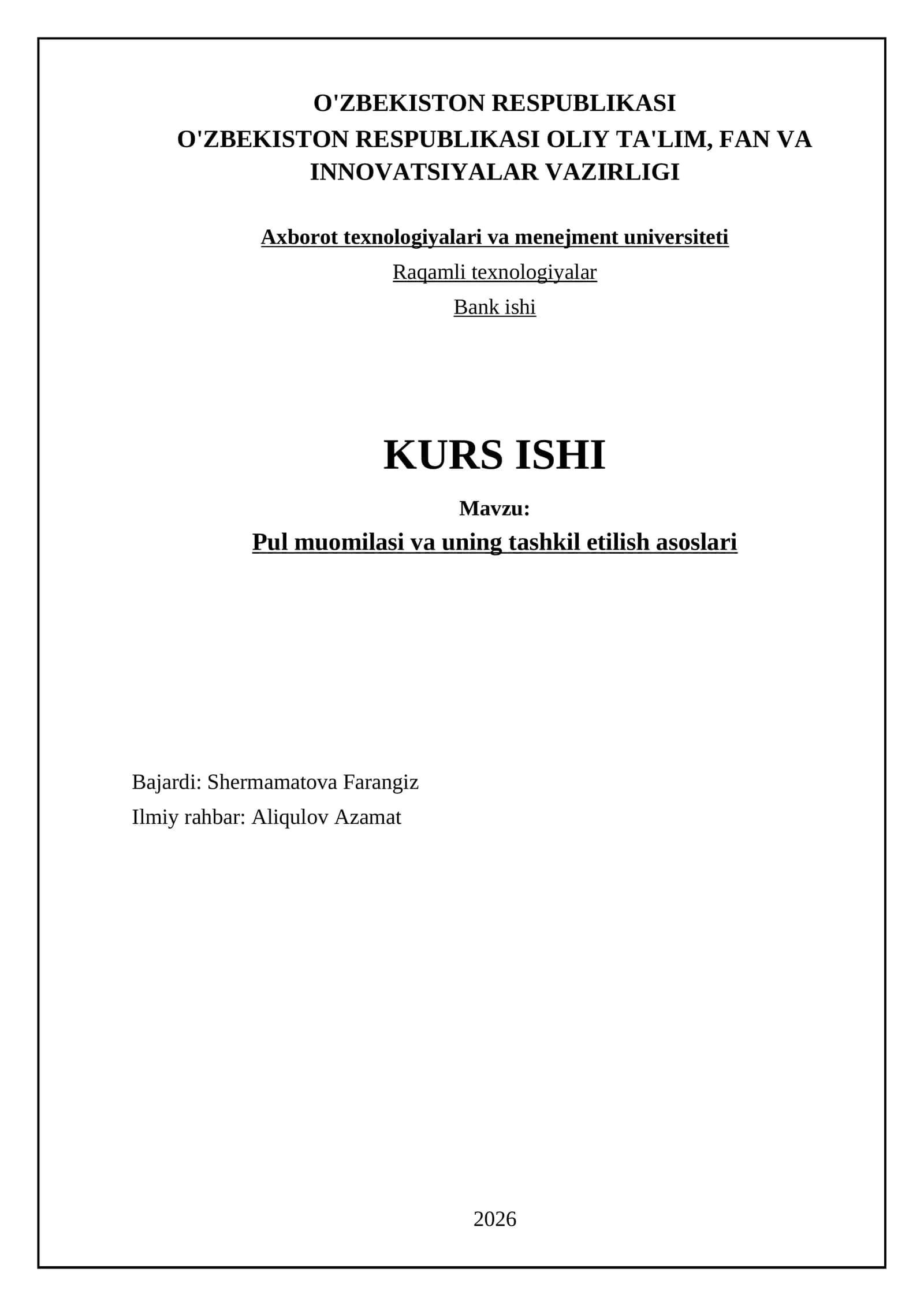 Pul muomilasi va uning tashkil etilish asoslari 1