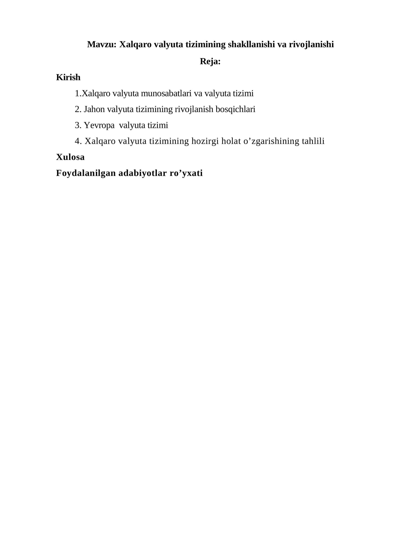 Xalqaro valyuta tizimining shakllanishi va rivojlanishi 1