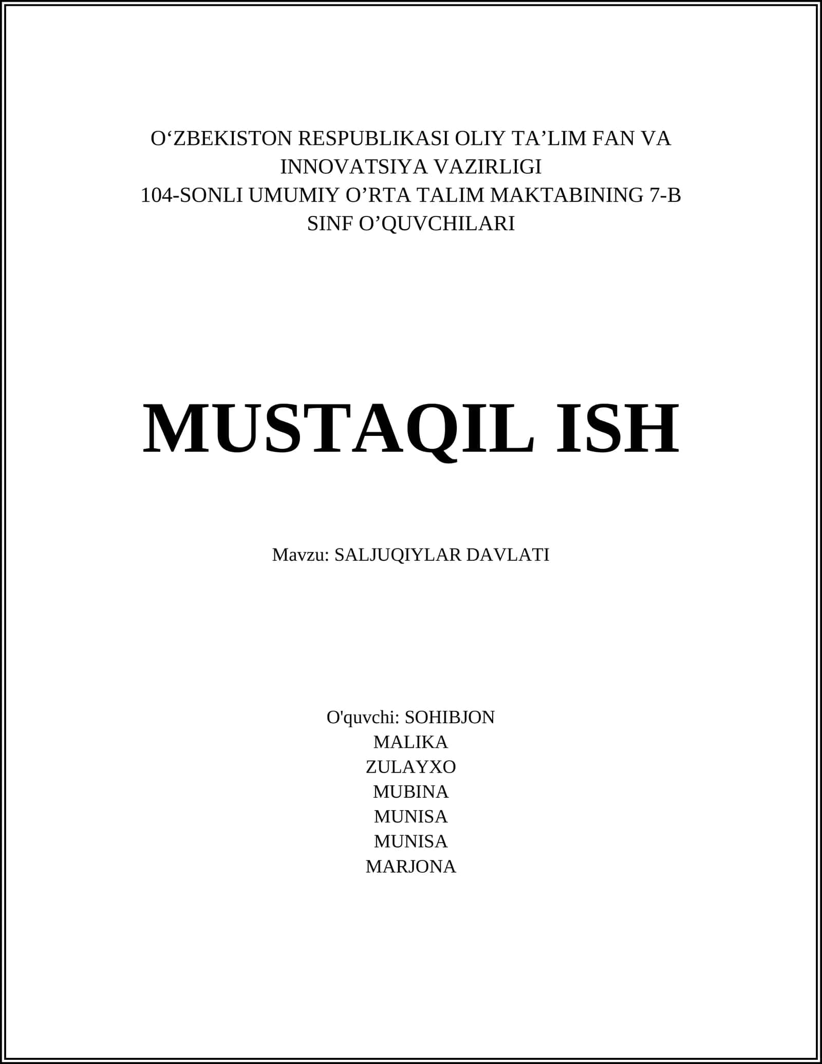 SALJUQIYLAR DAVLATI O'quv uslubi 1
