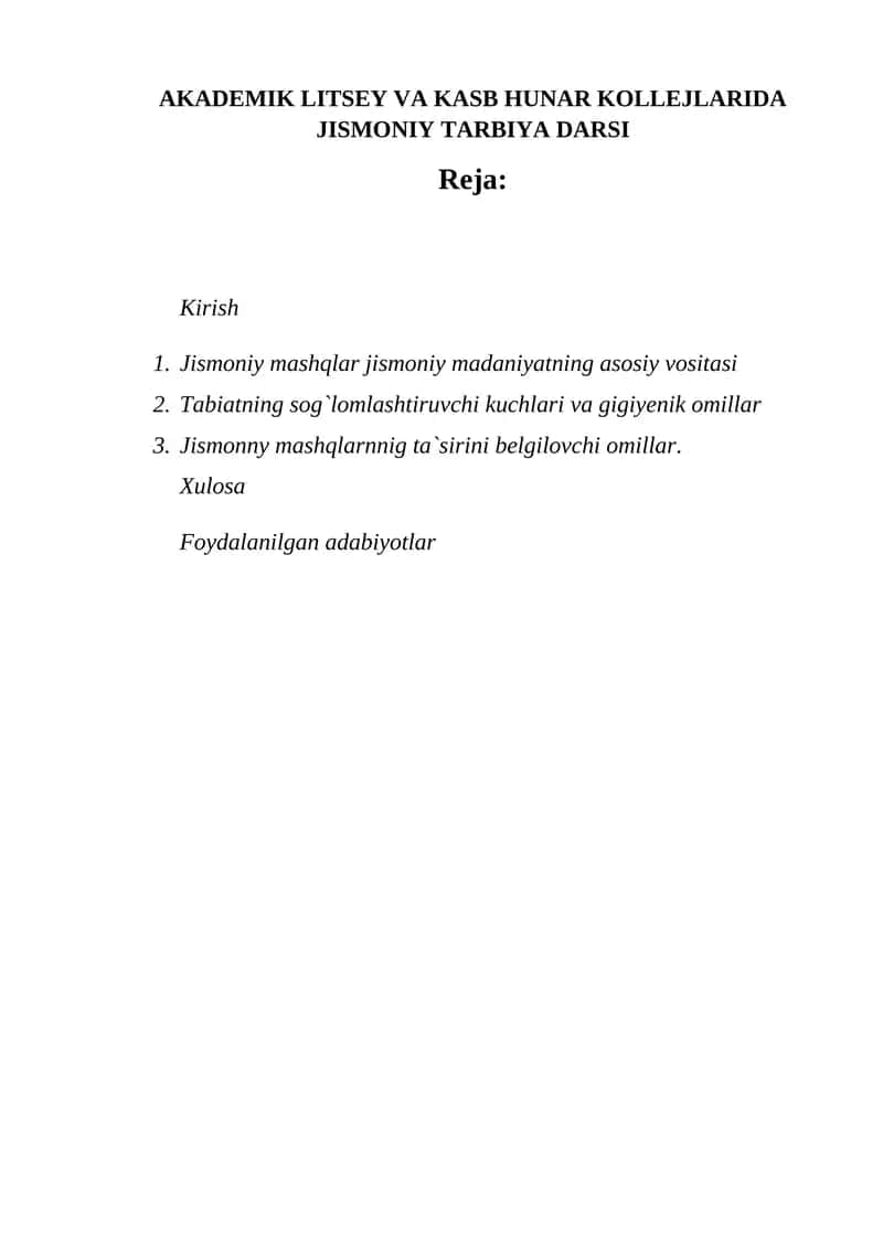 Jismoniy Tarbiya Darsi 1
