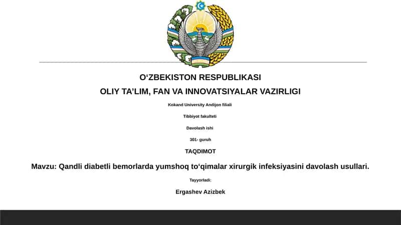 Qandli diabetli bemorlarda yumshoq toʻqimalar xirurgik infeksiyasini davolash usullari 1