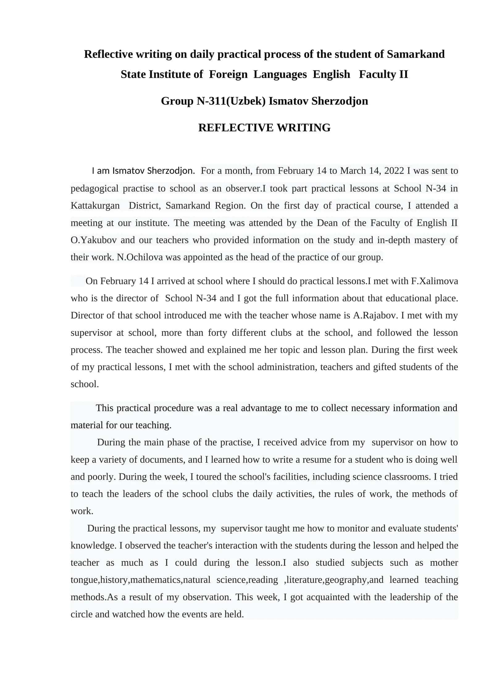 REFLECTIVE WRITING 1