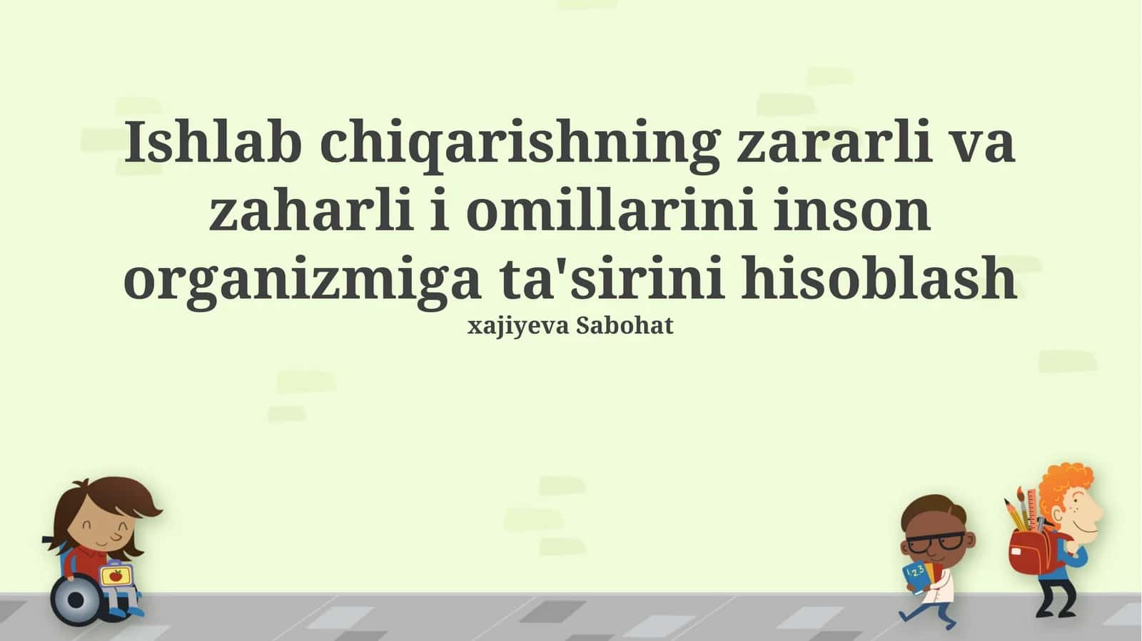 Ishlab chiqarishning zararli va zaharli i omillarini inson organizmiga ta'sirini hisoblash 1
