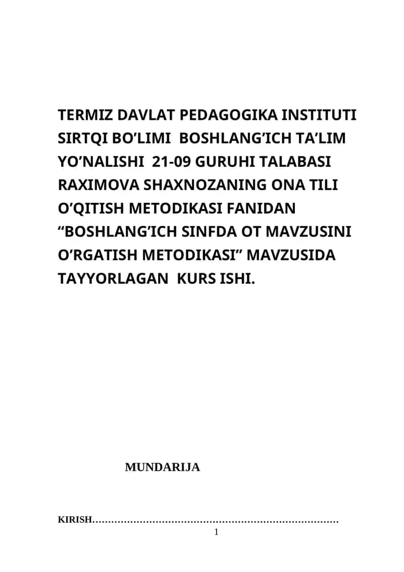 Boshlang’ich sinfda ot mavzusini o’rgatish metodikasi 1