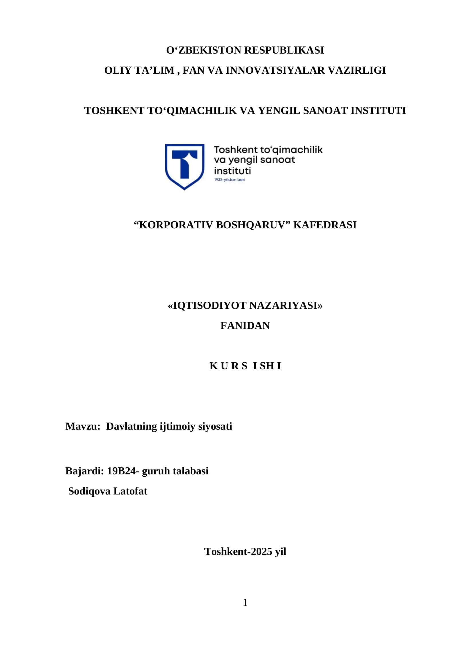 Davlatning ijtimoiy siyosati 1