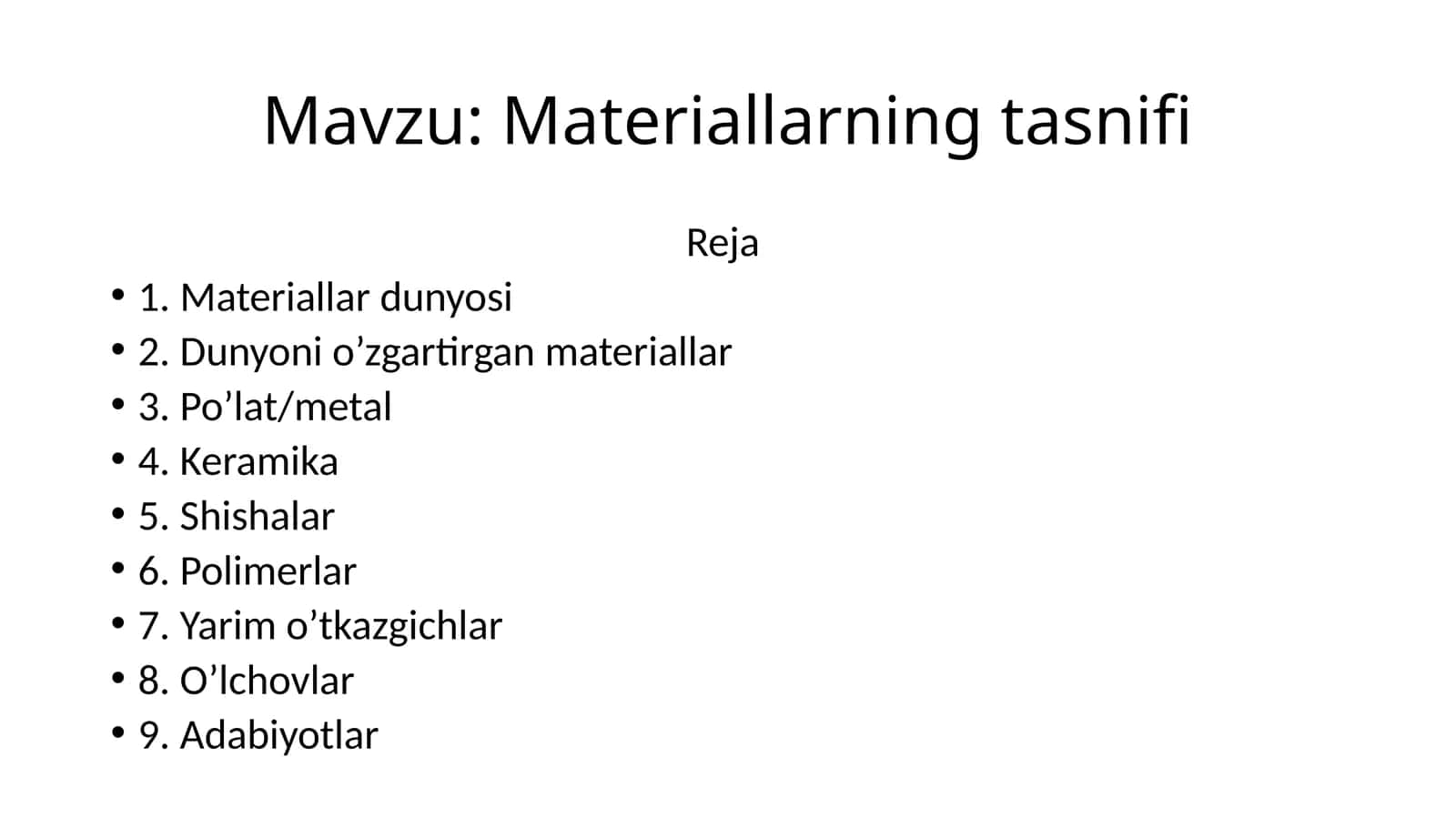 Materiallarning tasnifi 1
