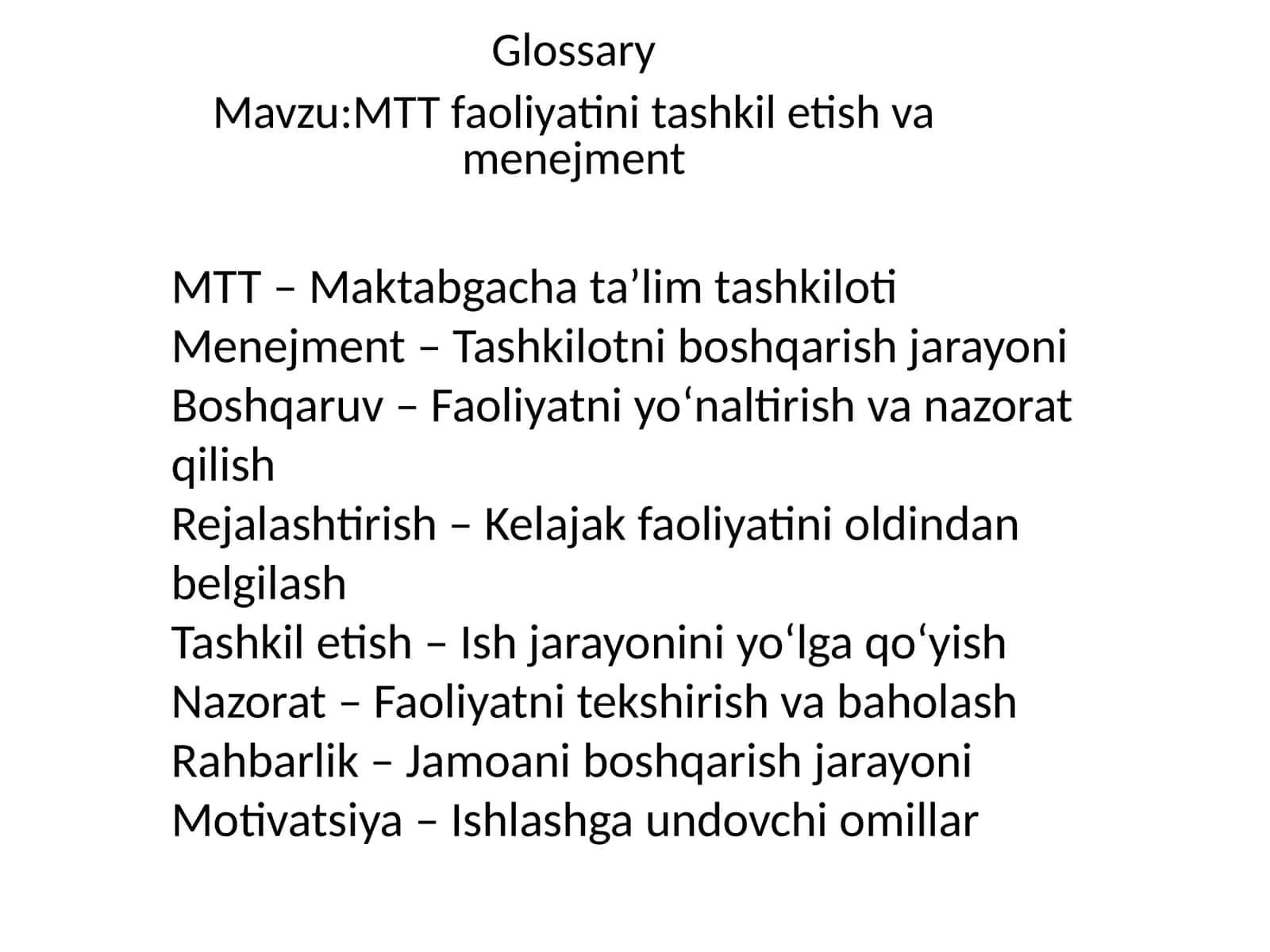 MTT faoliyatini tashkil etish va menejment 1