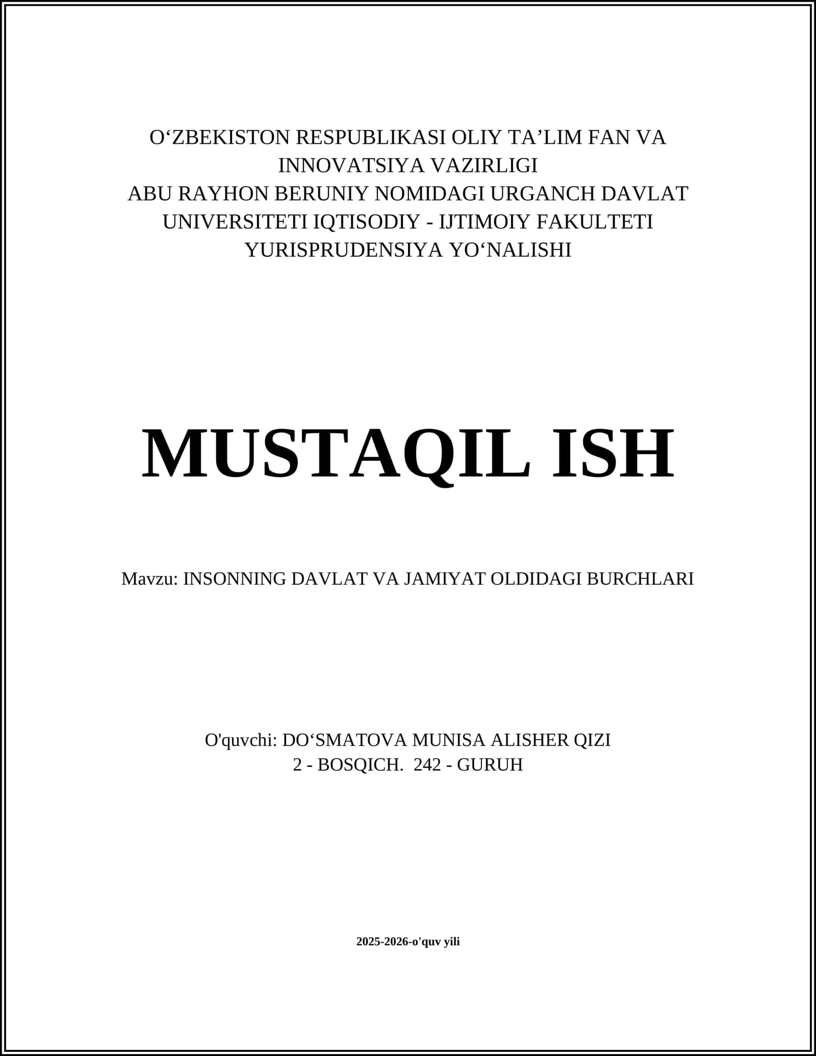 INSONNING DAVLAT VA JAMIYAT OLDIDAGI BURCHLARI 1