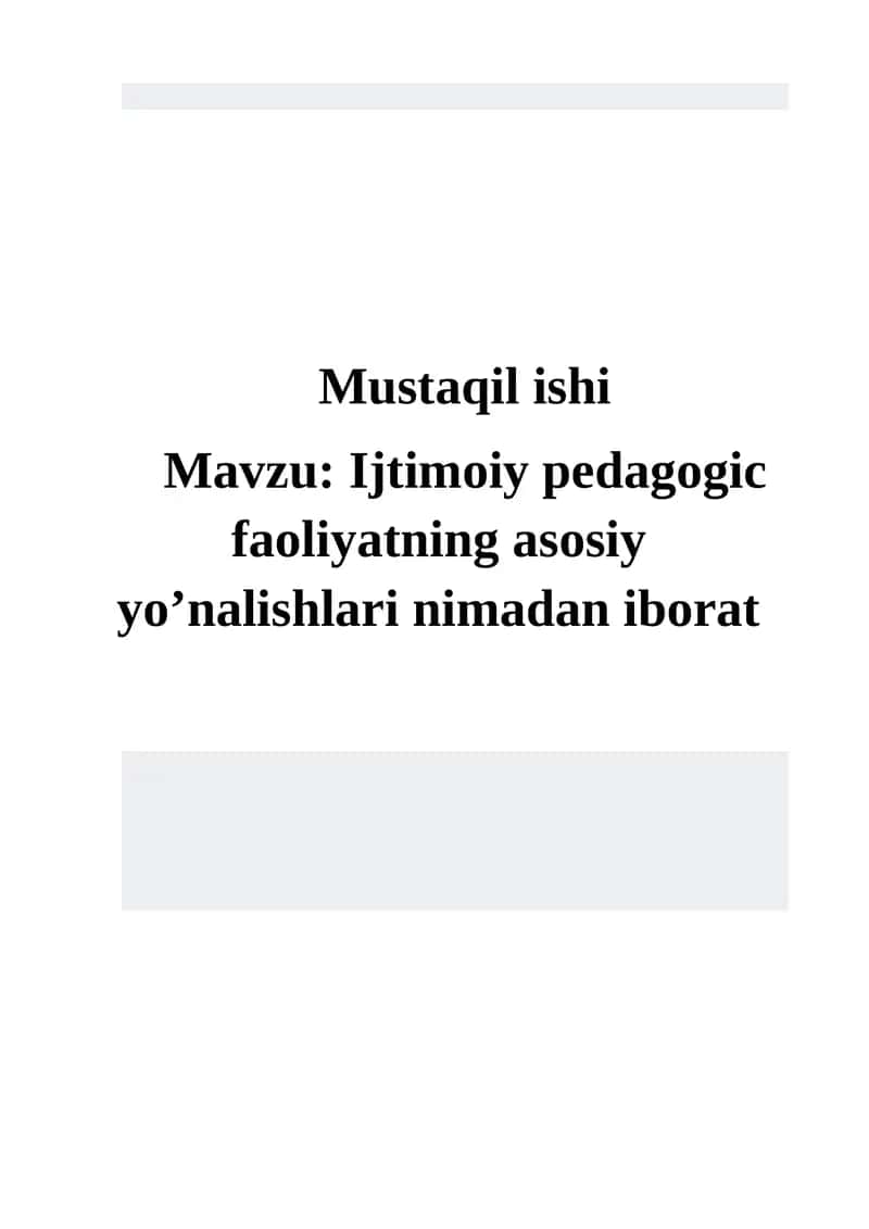 Ijtimoiy Pedagogika Faoliyati 1