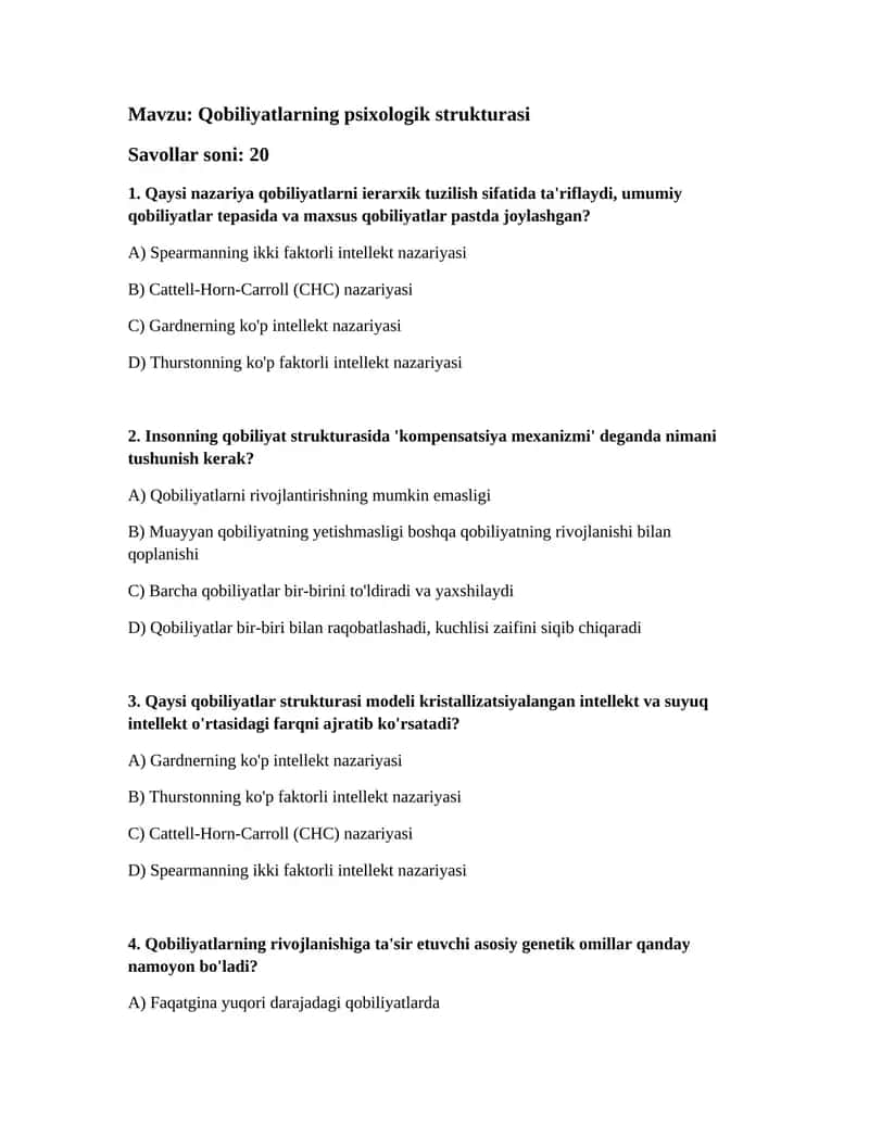 Qobiliyatlarning psixologik strukturasi 1