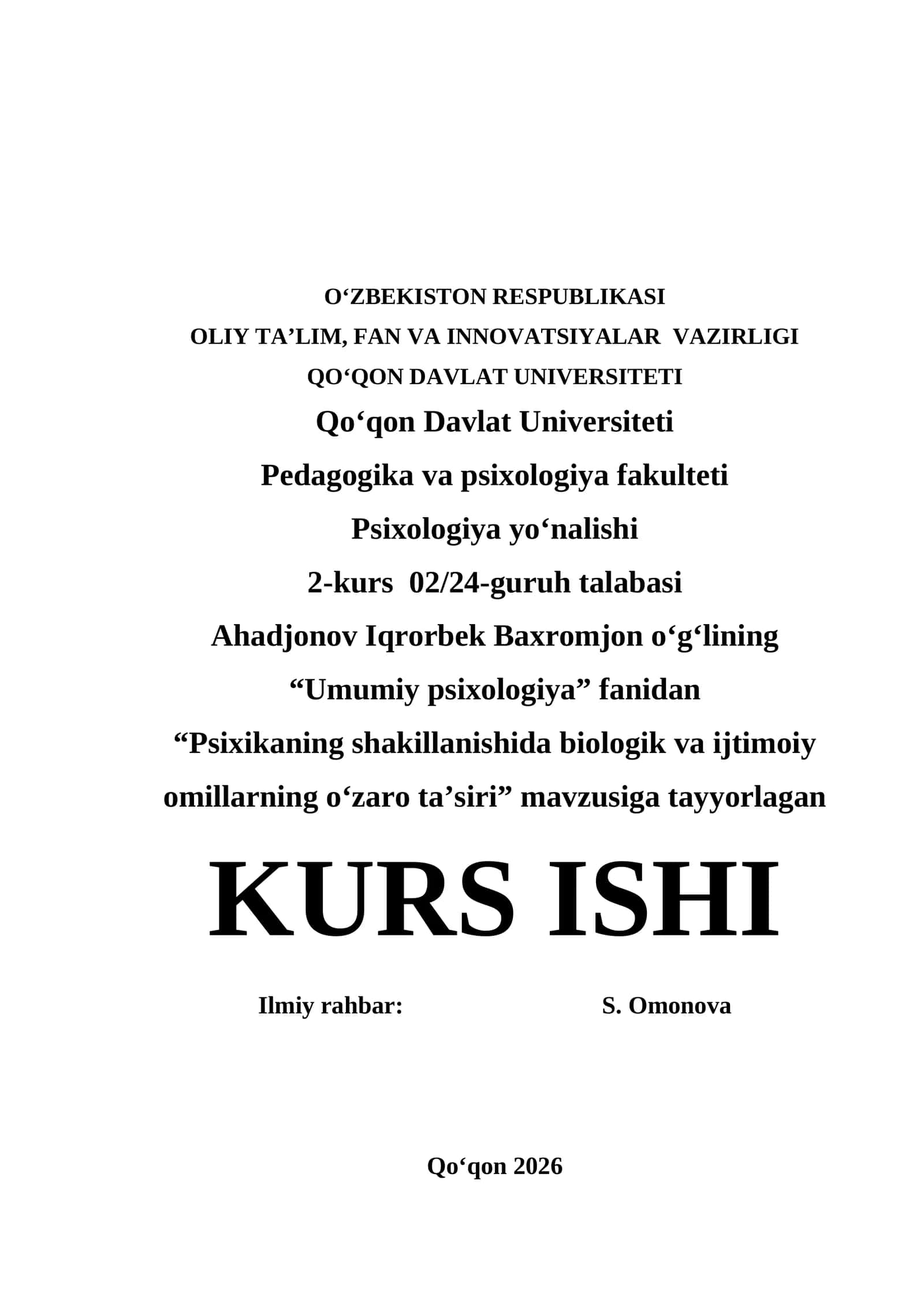 Psixikaning shakillanishida biologik va ijtimoiy omillarning oʻzaro taʼsiri 1