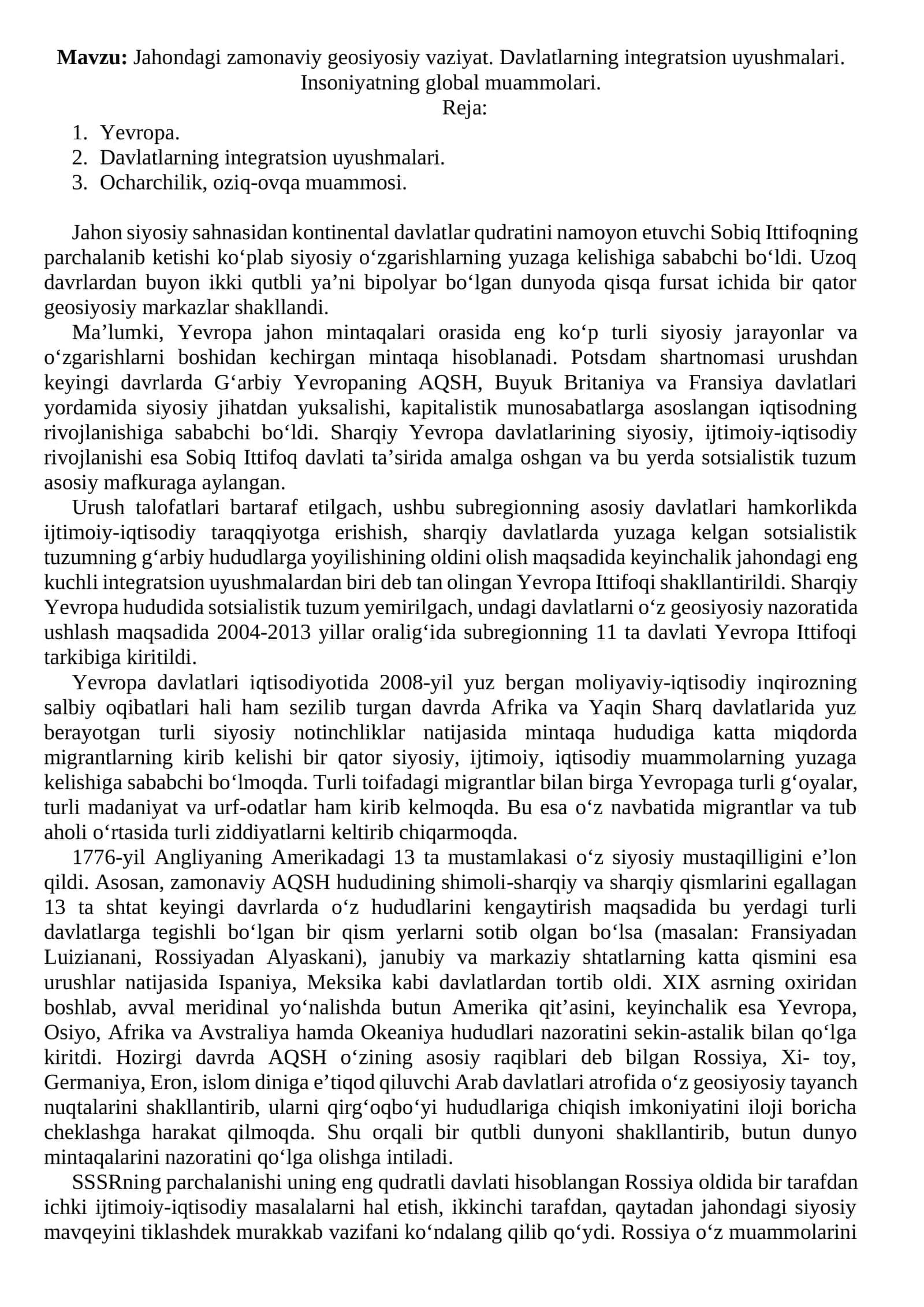 Jahondagi Zamonaviy Geosiyosiy Vaziyat 1