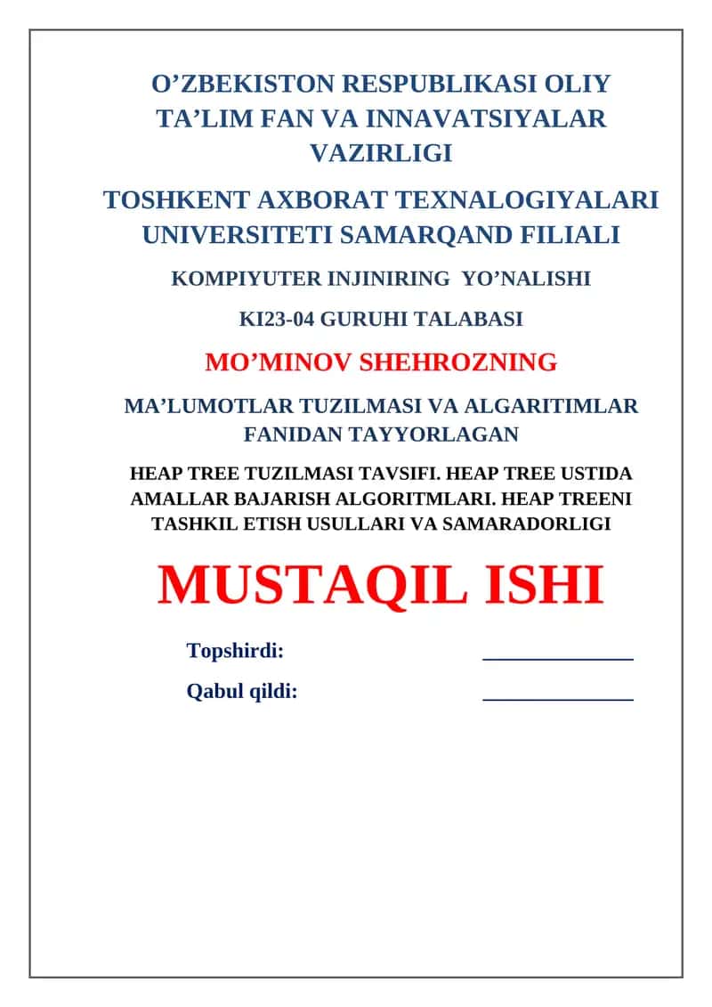 Heap Tree Tuzilmasi va Amallar 1
