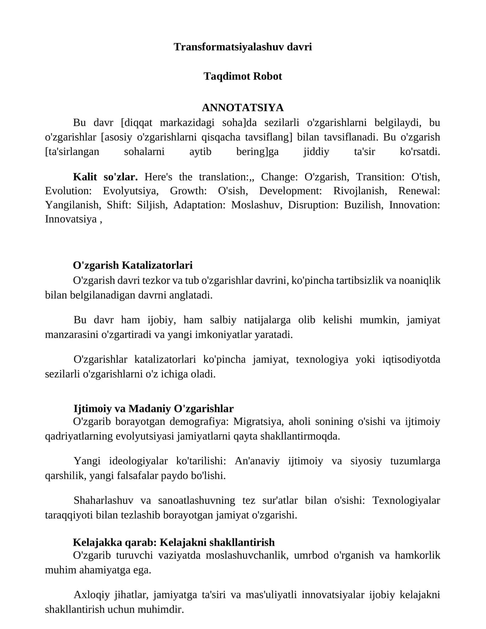 Transformatsiyalashuv davri 1