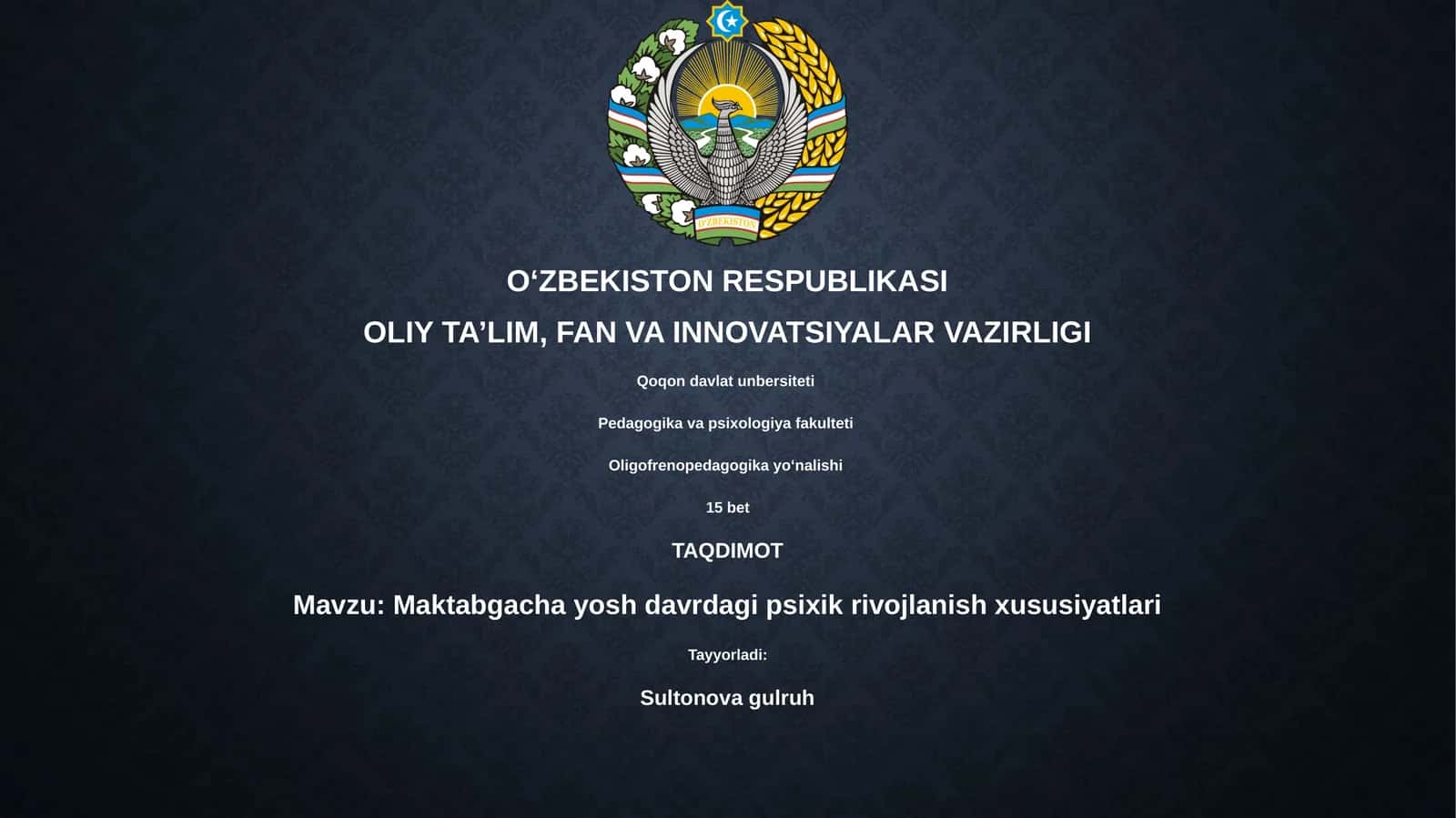 Maktabgacha yosh davrdagi psixik rivojlanish xususiyatlari 1