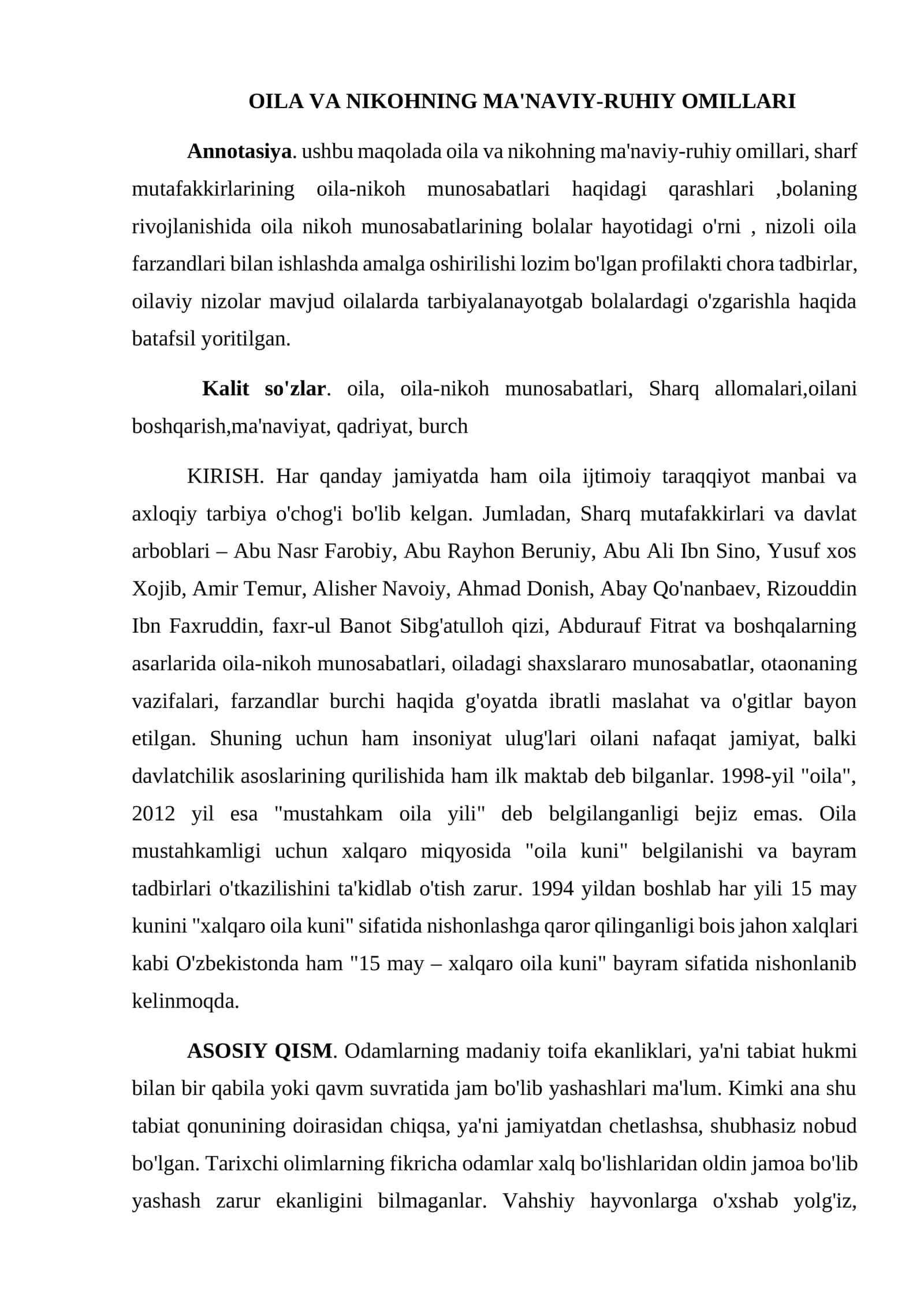 OILA VA NIKOHNING MA'NAVIY-RUHIY OMILLARI 1
