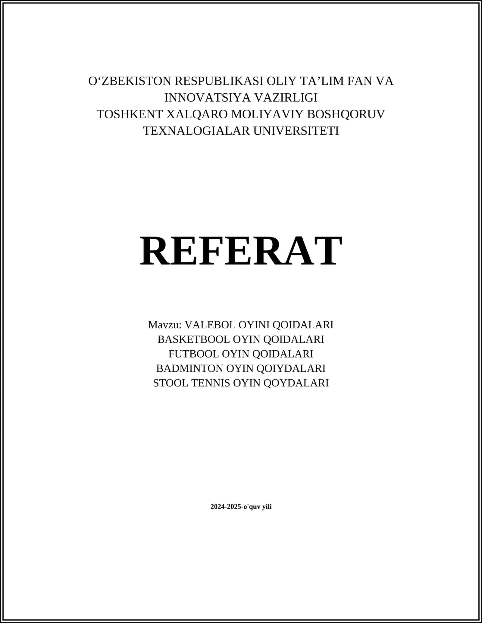 VALEBOL OYINI QOIDALARI 1