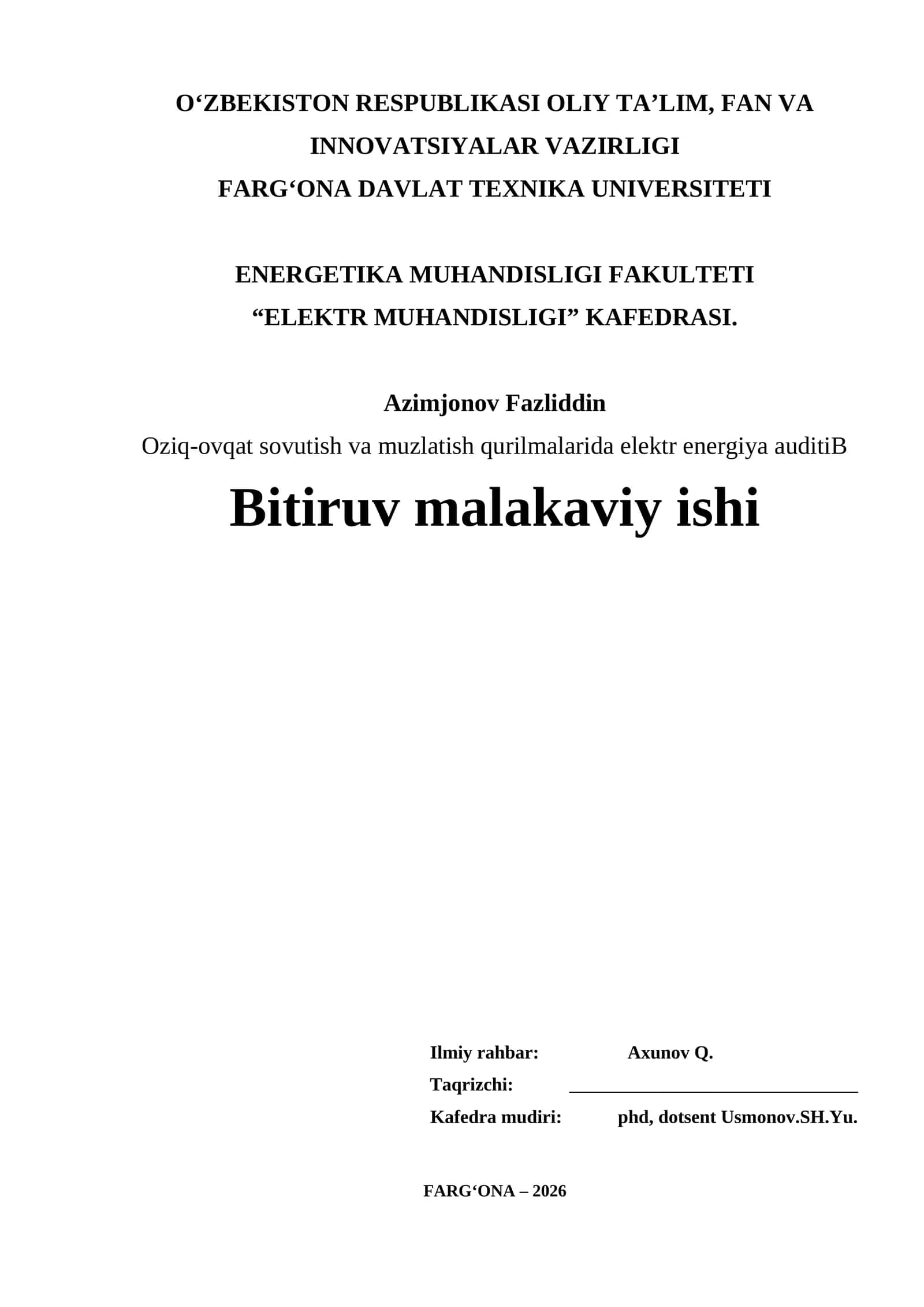 Oziq-ovqat sovutish va muzlatish qurilmalarida elektr energiya auditi 1
