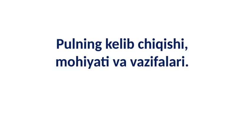 Pulning Kelib Chiqishi, Mohiyati va Vazifalari 1