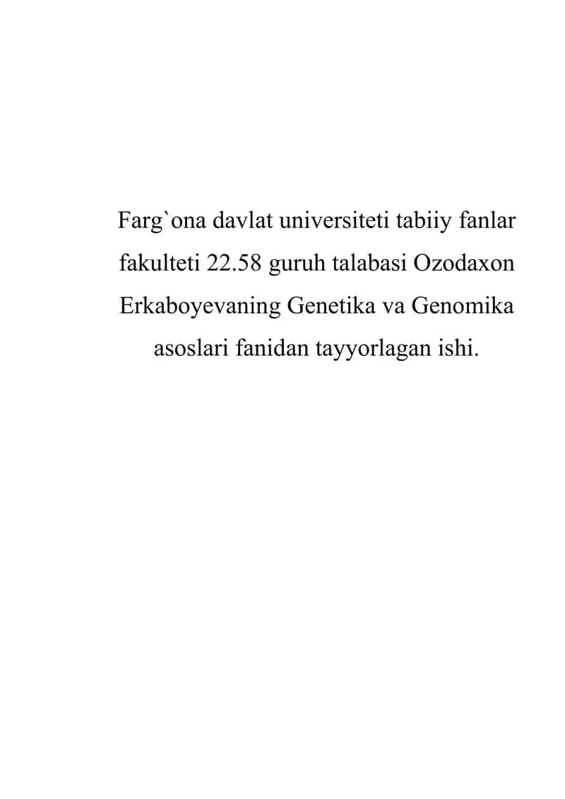 Genetika va genomika fanidan tayyorlangan konseptual jadval 1