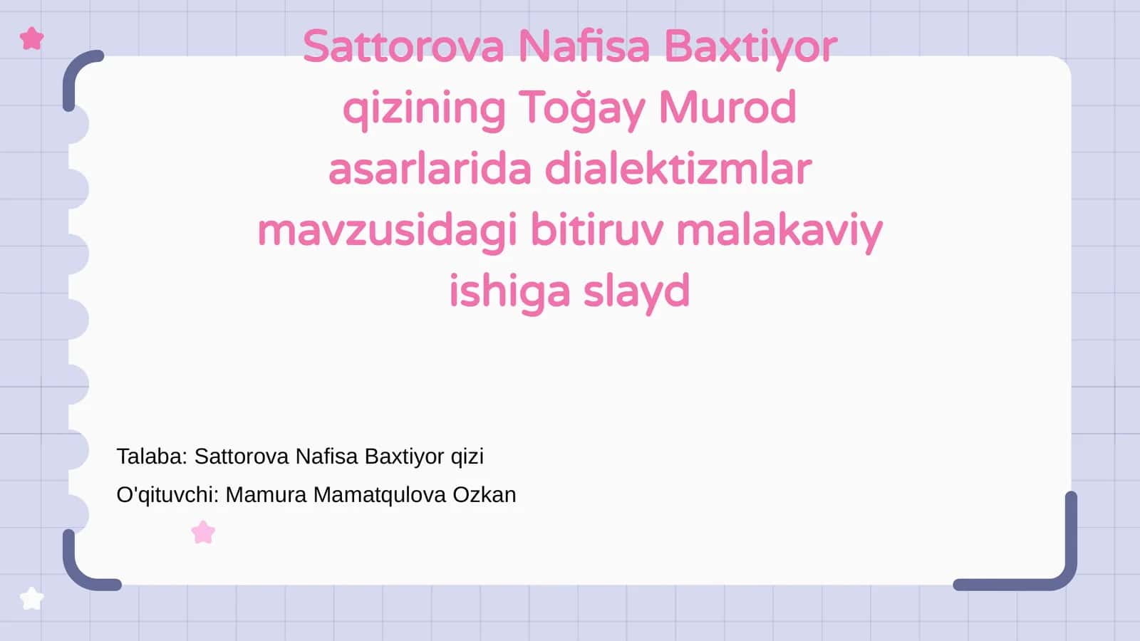 To'g'ay Murod asarlarida dialektizmlar mavzusidagi bitiruv malakaviy ish 1