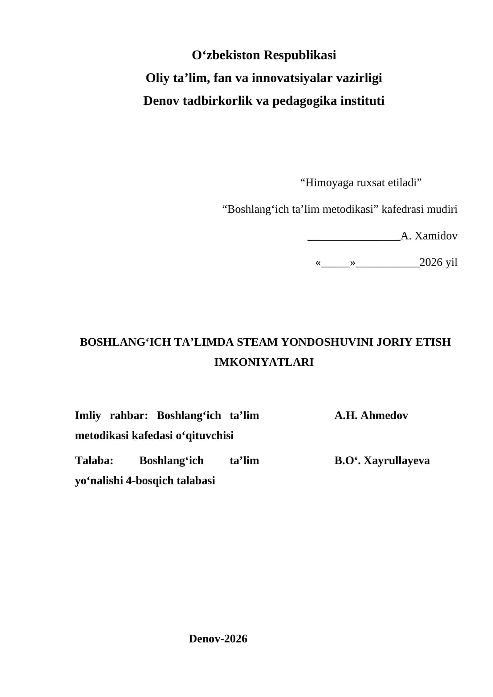 Boshlang‘ich ta’limda STEAM yondoshuvini joriy etish imkoniyatlari 1