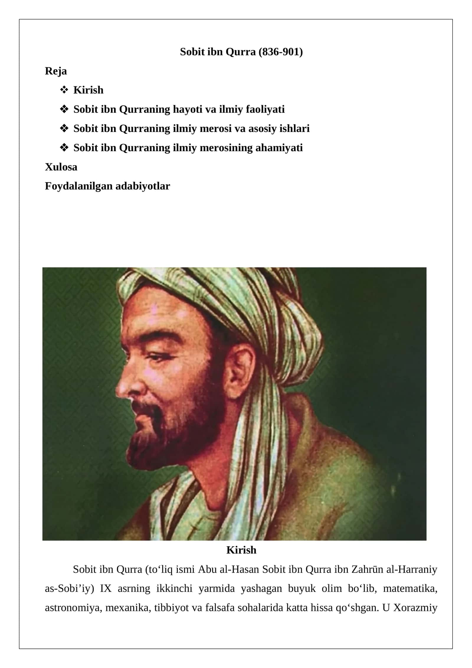 Sobit ibn Qurra (836-901) 1