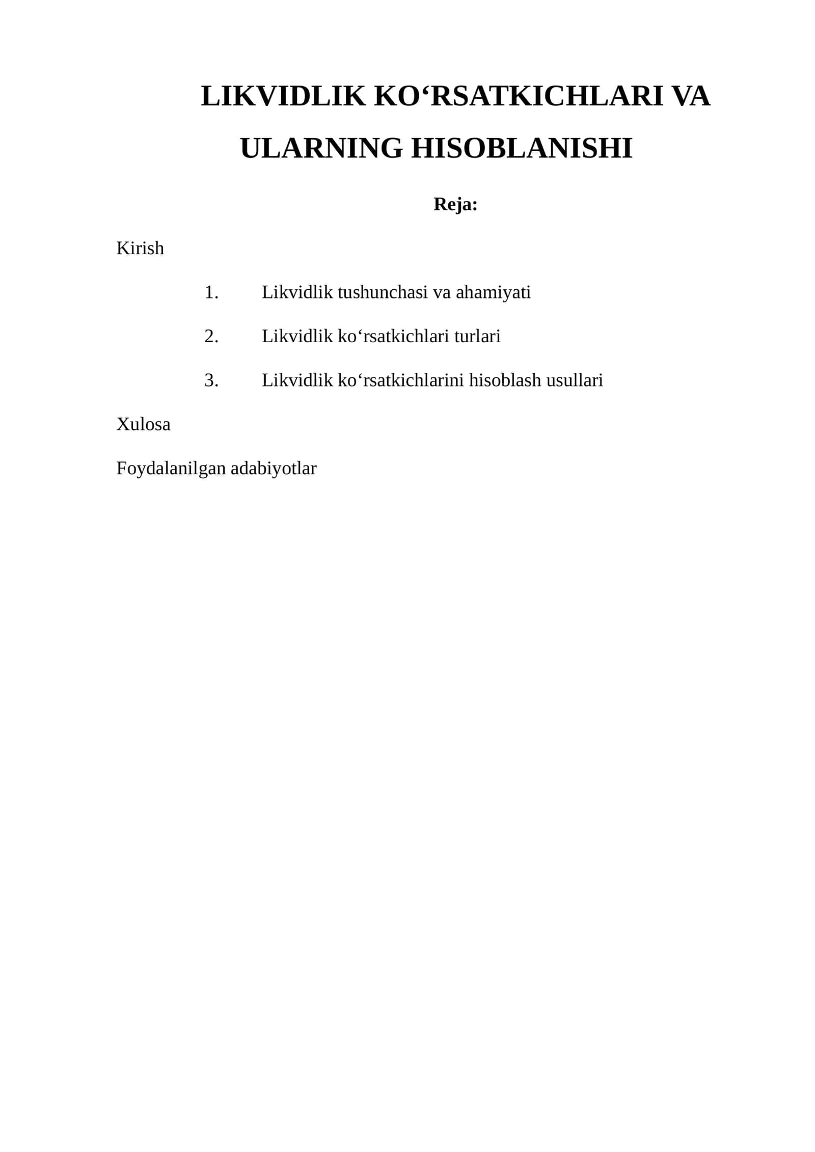 Likvidlik ko‘rsatkichlari va ularning hisoblanishi 1