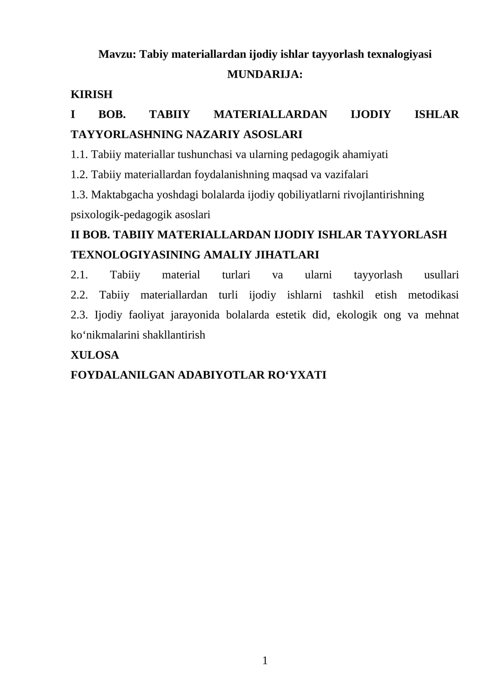 Tabiy materiallardan ijodiy ishlar tayyorlash texnalogiyasi 1