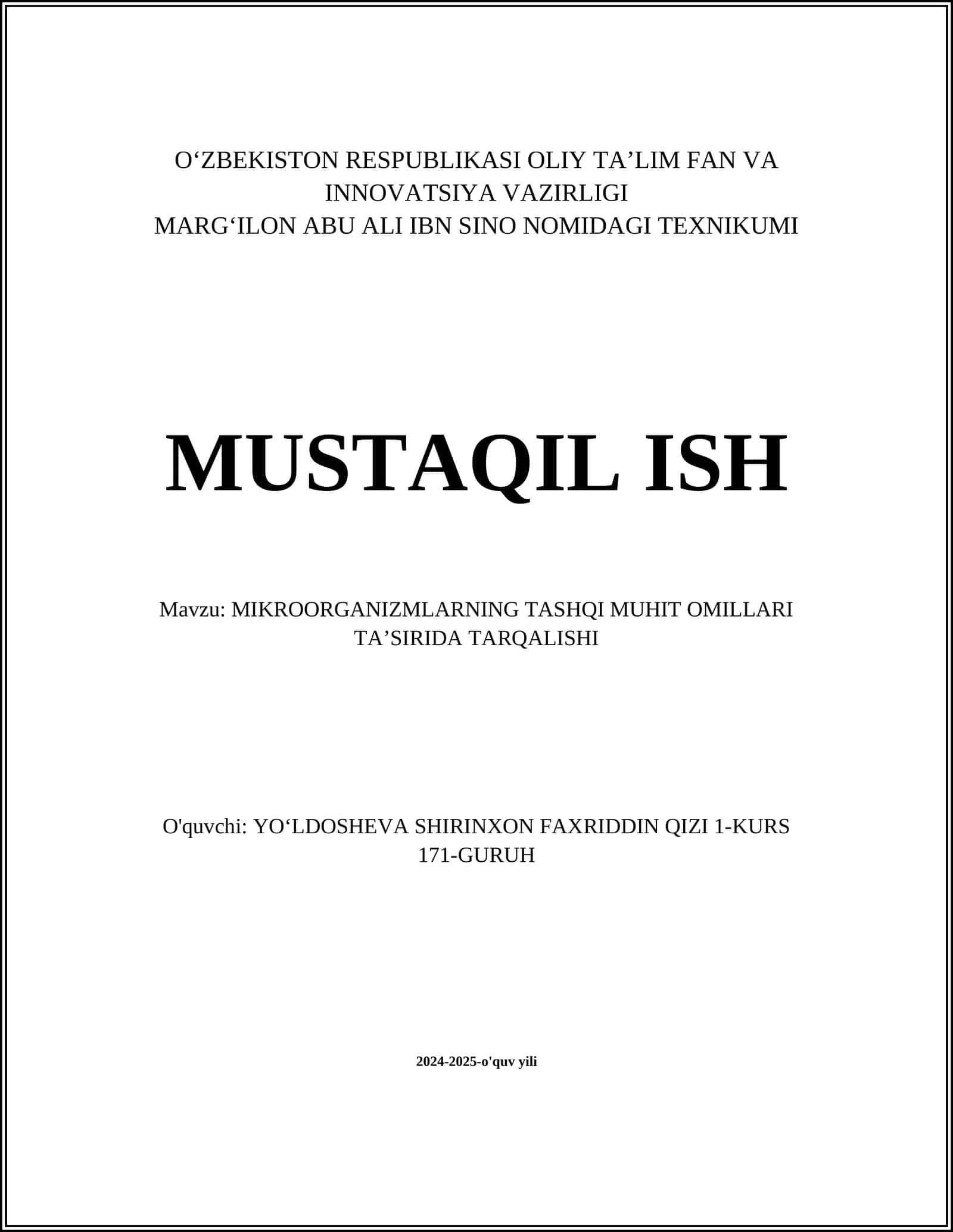 MIKROORGANIZMLARNING TASHQI MUHIT OMILLARI TAʼSIRIDA TARQALISHI 1
