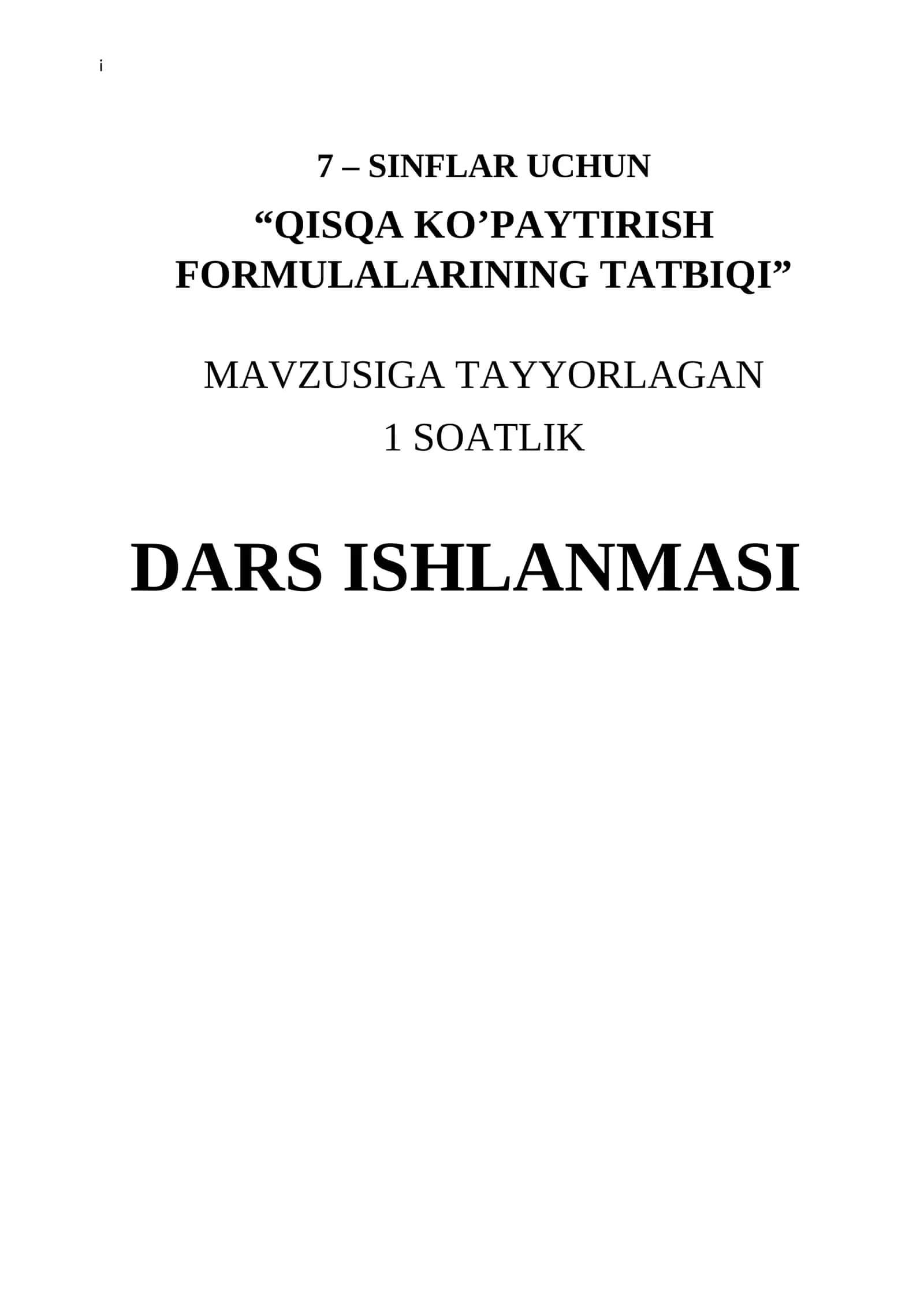 QISQA KO’PAYTIRISH FORMULALARINING TATBIQI 1