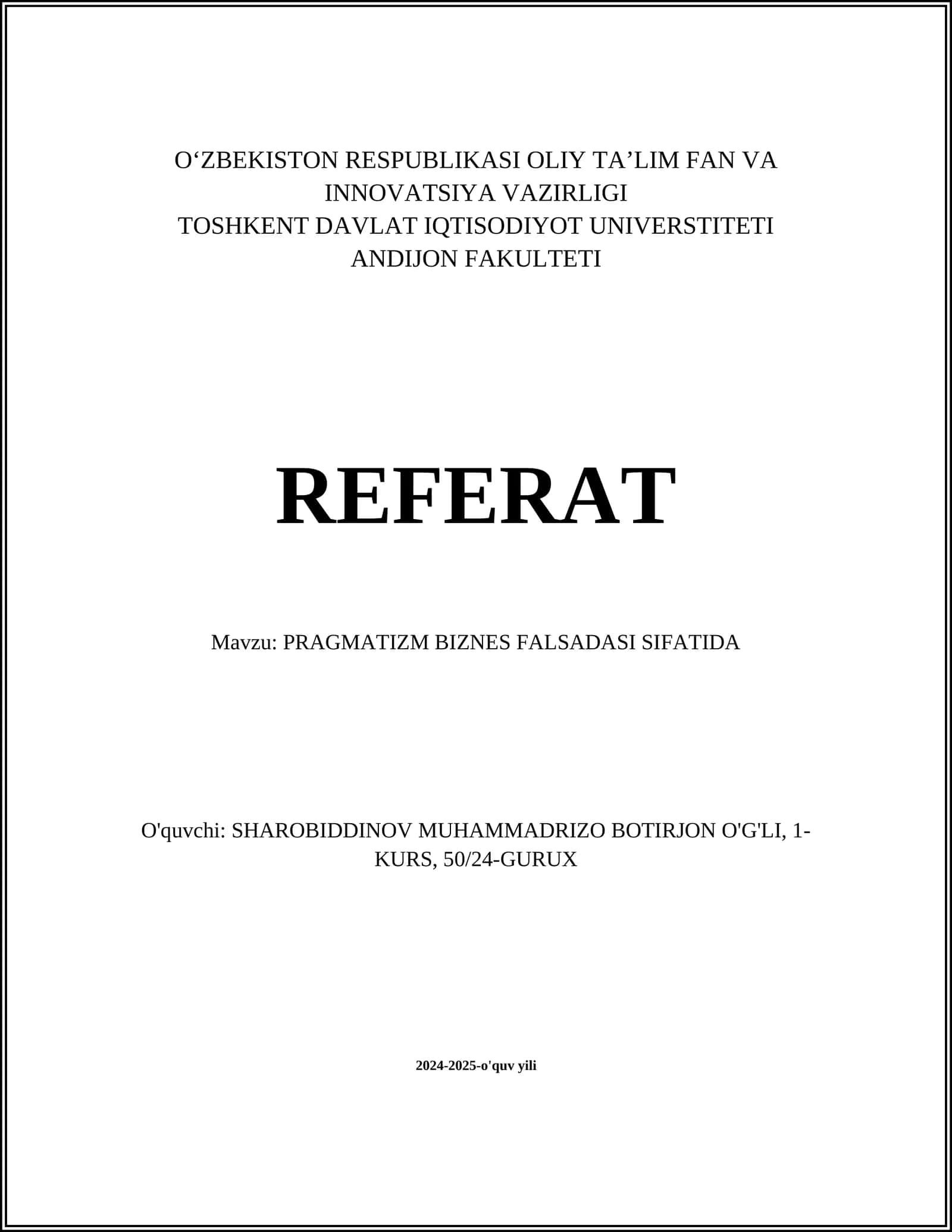 PRAGMATIZM BIZNES FALSADASI SIFATIDA 1
